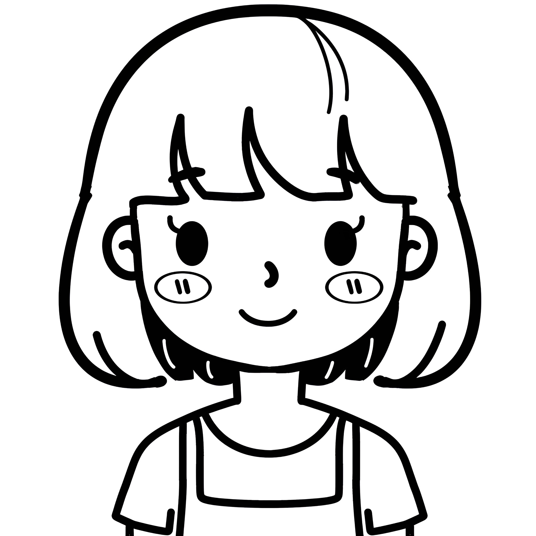 Cute girl with a happy expression Drawing Idea (free black-and-white line drawing printable PDF for all, from beginners to advanced learners, including children, teens, adults, and seniors)