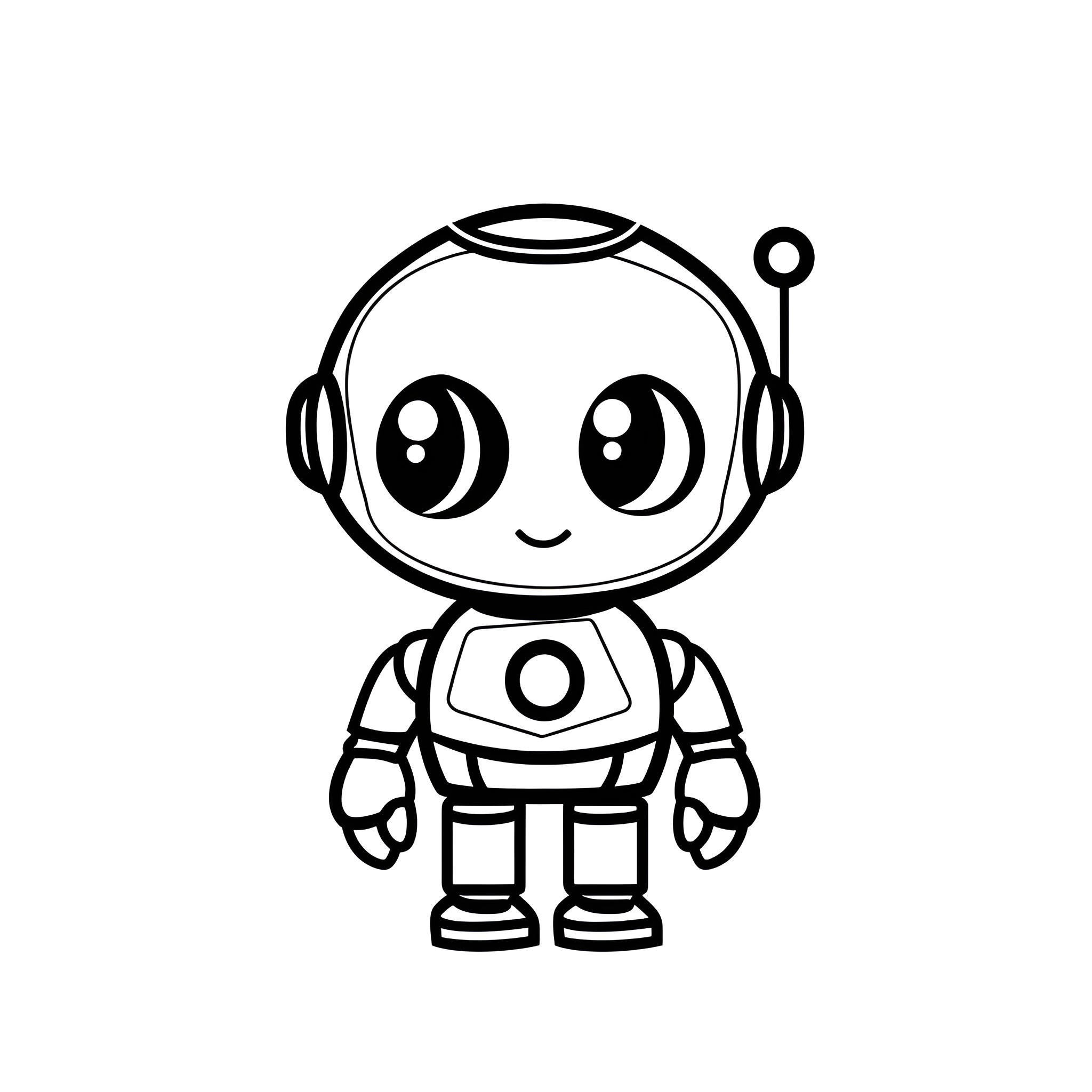 Cute robot character in cartoon style Drawing Idea (free black-and-white line drawing printable PDF for all, from beginners to advanced learners, including children, teens, adults, and seniors)