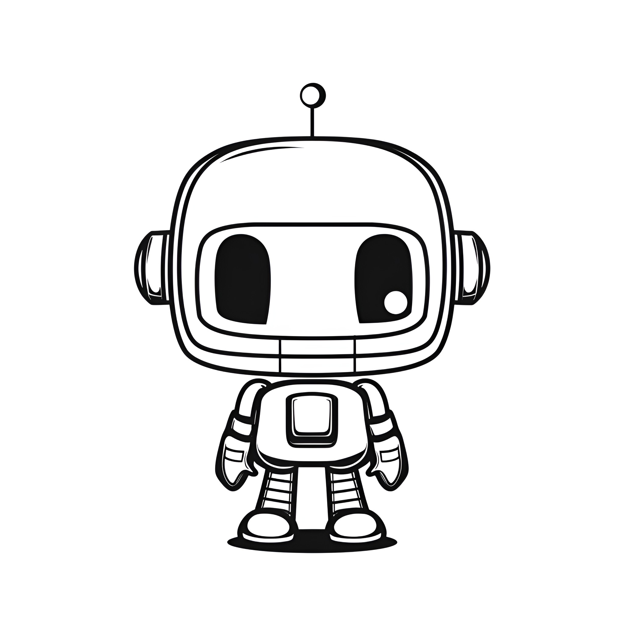 Cute robot character with friendly expression Drawing Idea (free black-and-white line drawing printable PDF for all, from beginners to advanced learners, including children, teens, adults, and seniors)