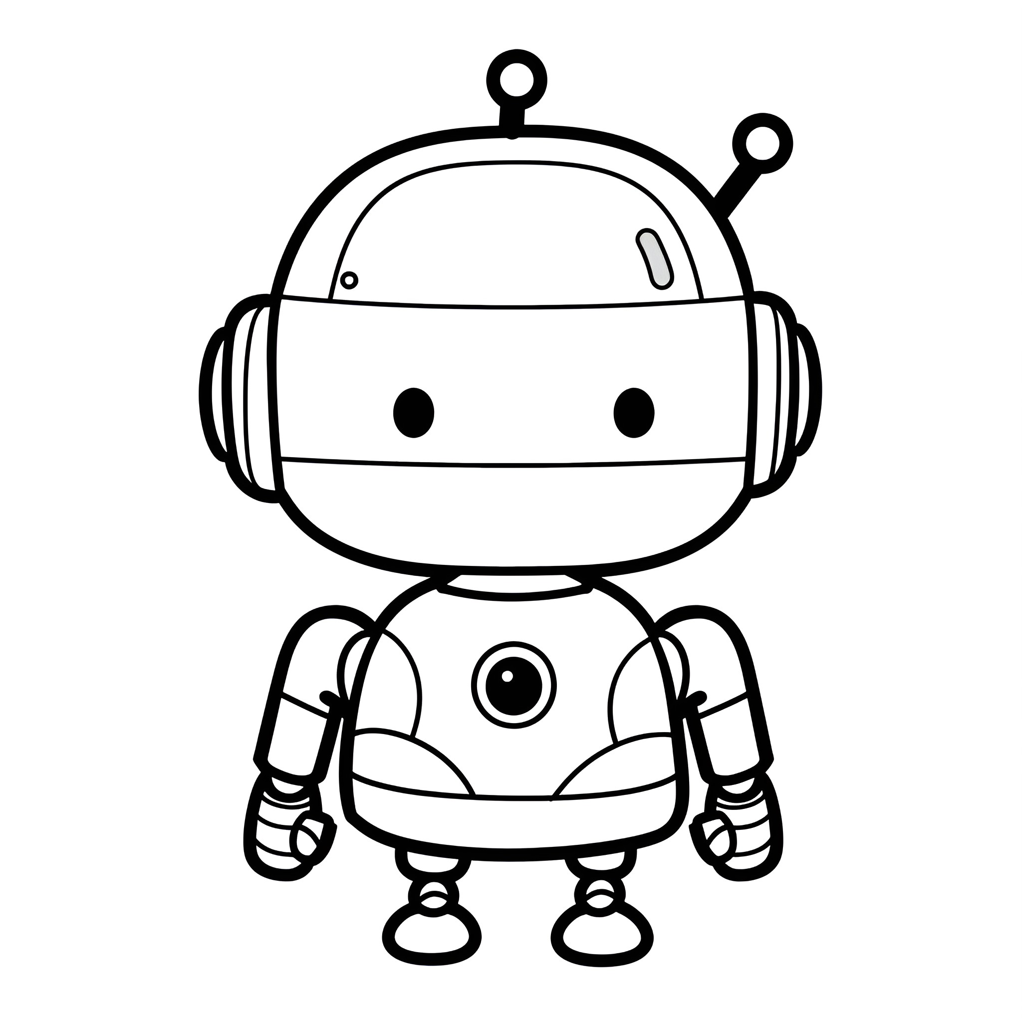 Cute robot character Drawing Idea (free black-and-white line drawing printable PDF for all, from beginners to advanced learners, including children, teens, adults, and seniors)