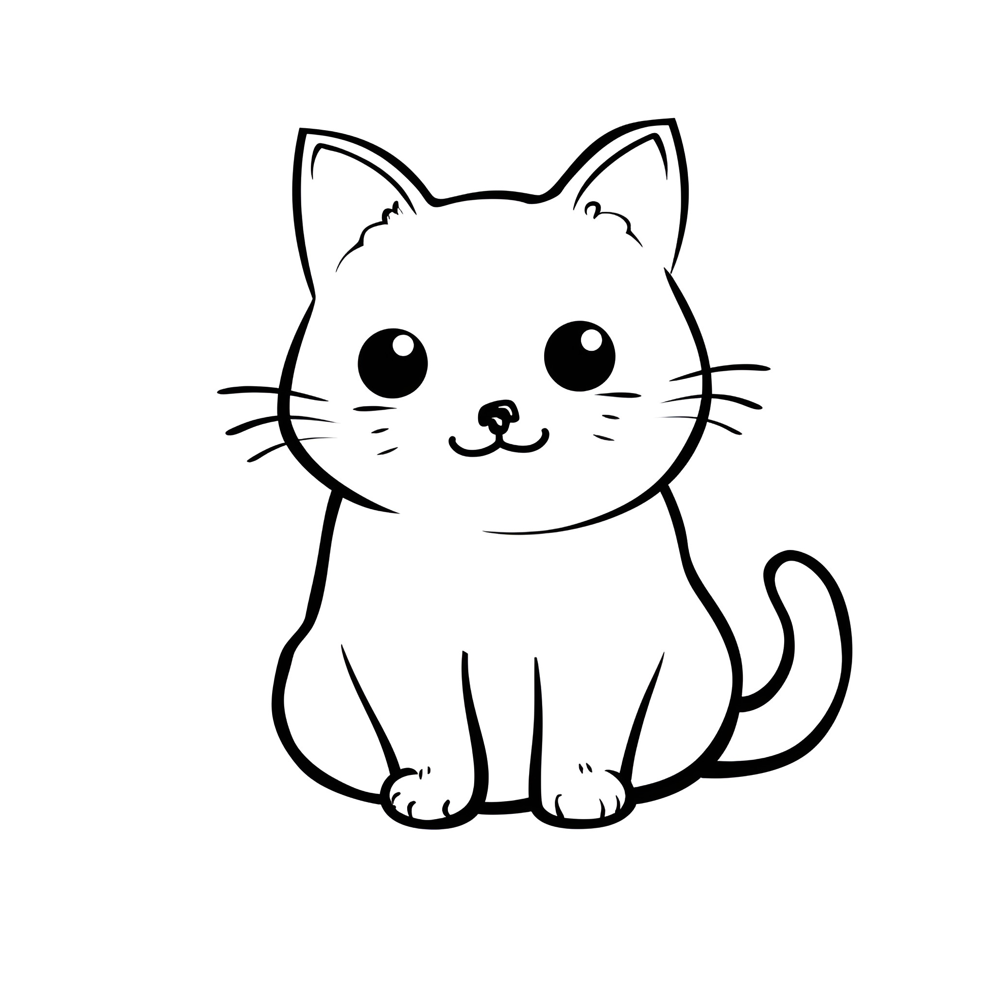 Cute Curious Cat Illustration Drawing Idea (free black-and-white line drawing printable PDF for all, from beginners to advanced learners, including children, teens, adults, and seniors)