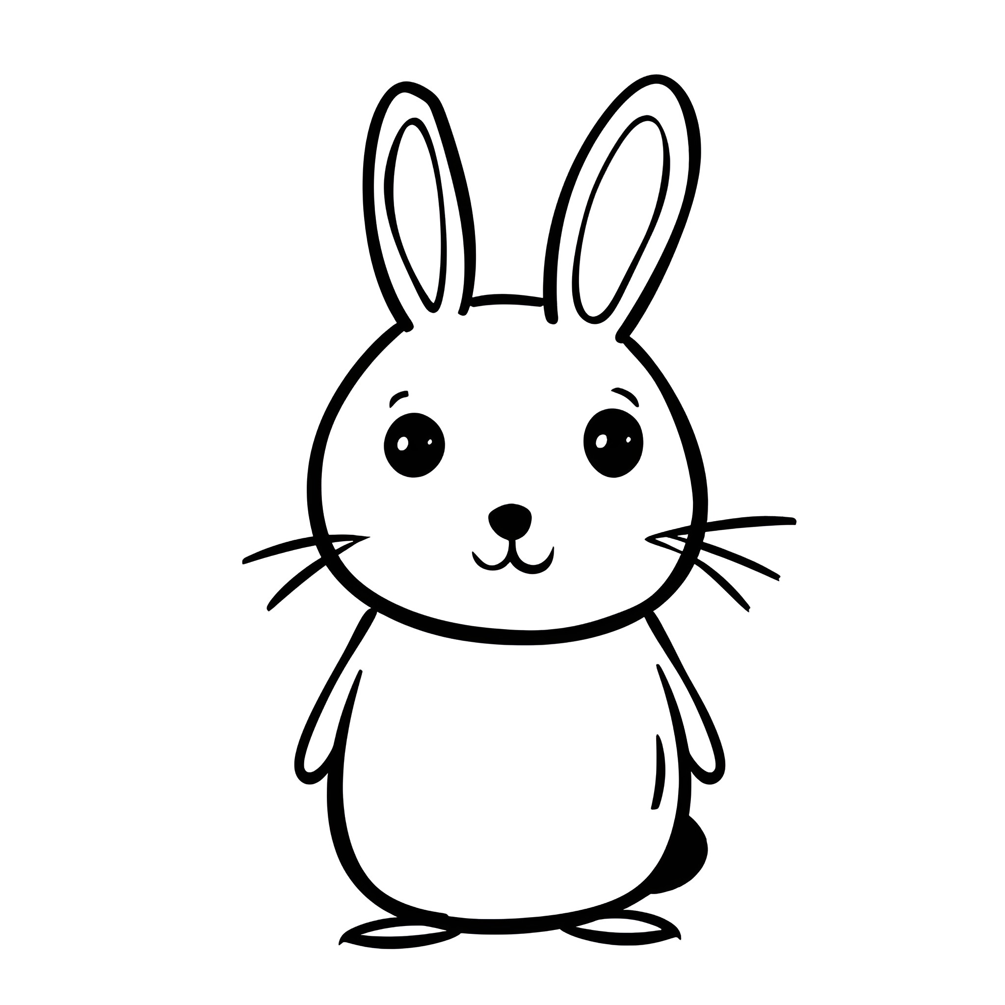 Cute Smiling Bunny Cartoon Drawing Idea (free black-and-white line drawing printable PDF for all, from beginners to advanced learners, including children, teens, adults, and seniors)