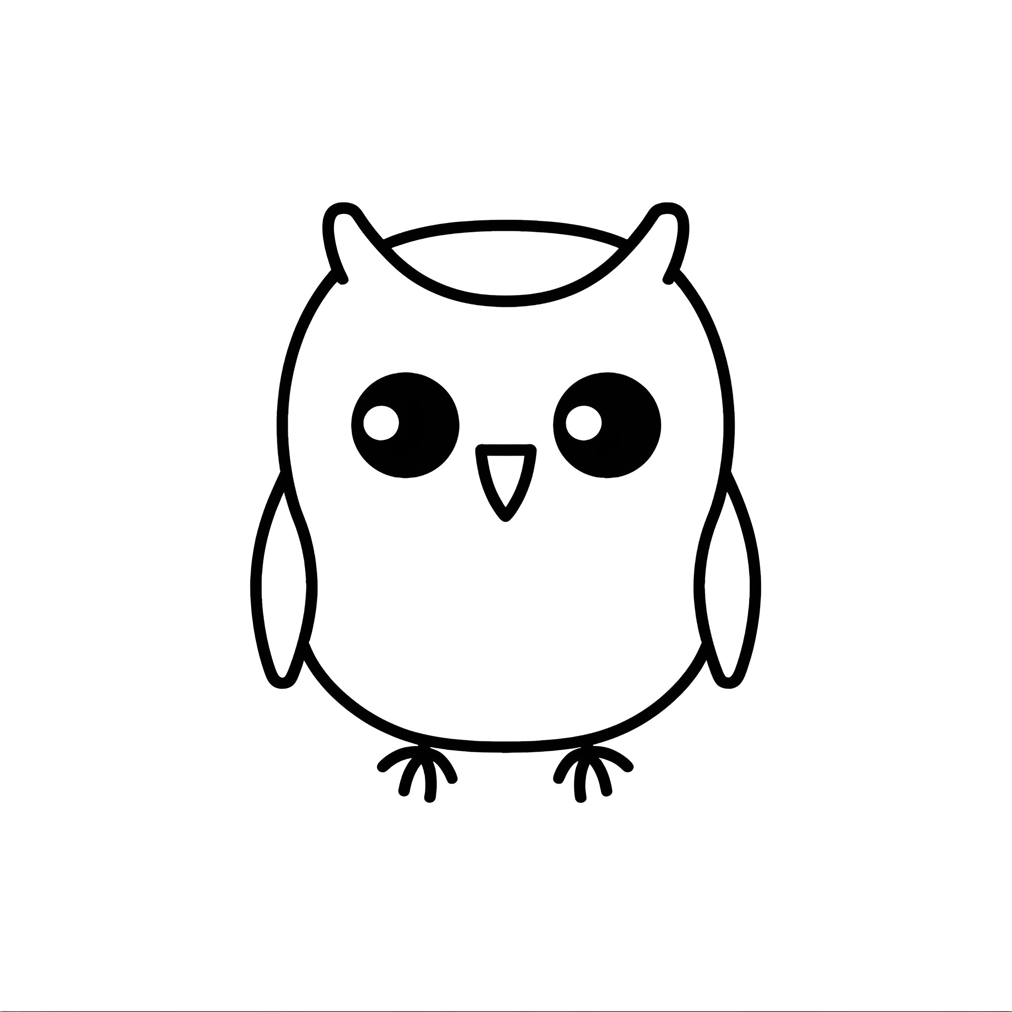 Cute owl with big eyes Drawing Idea (free black-and-white line drawing printable PDF for all, from beginners to advanced learners, including children, teens, adults, and seniors)