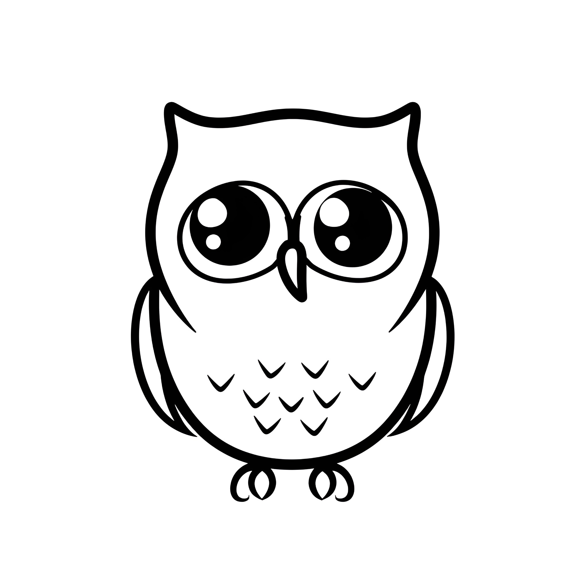 Cute owl with big eyes Drawing Idea (free black-and-white line drawing printable PDF for all, from beginners to advanced learners, including children, teens, adults, and seniors)