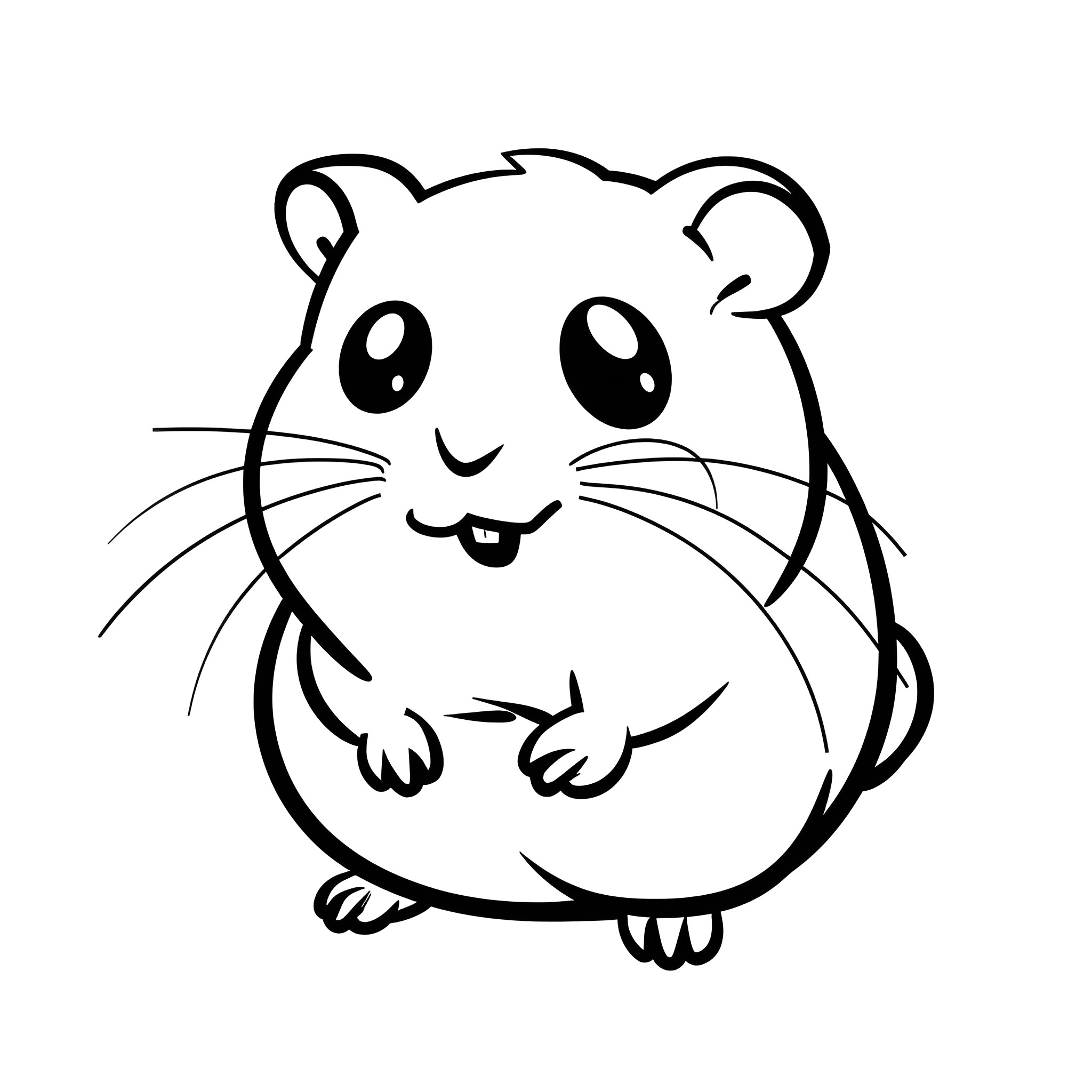 Cute Hamster Smiling Happily Drawing Idea (free black-and-white line drawing printable PDF for all, from beginners to advanced learners, including children, teens, adults, and seniors)