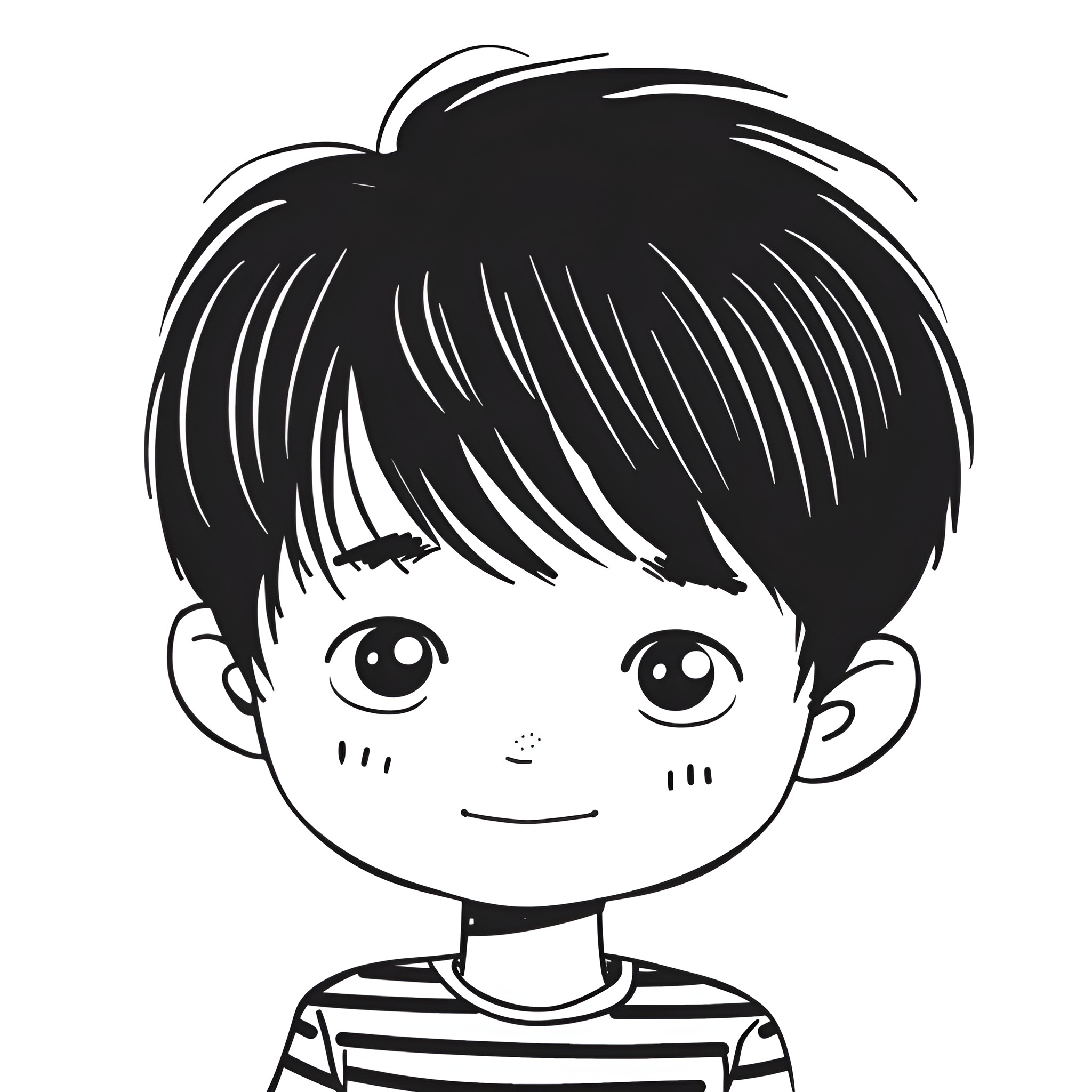 Cute Smiling Boy with Messy Hair Drawing Idea (free black-and-white line drawing printable PDF for all, from beginners to advanced learners, including children, teens, adults, and seniors)