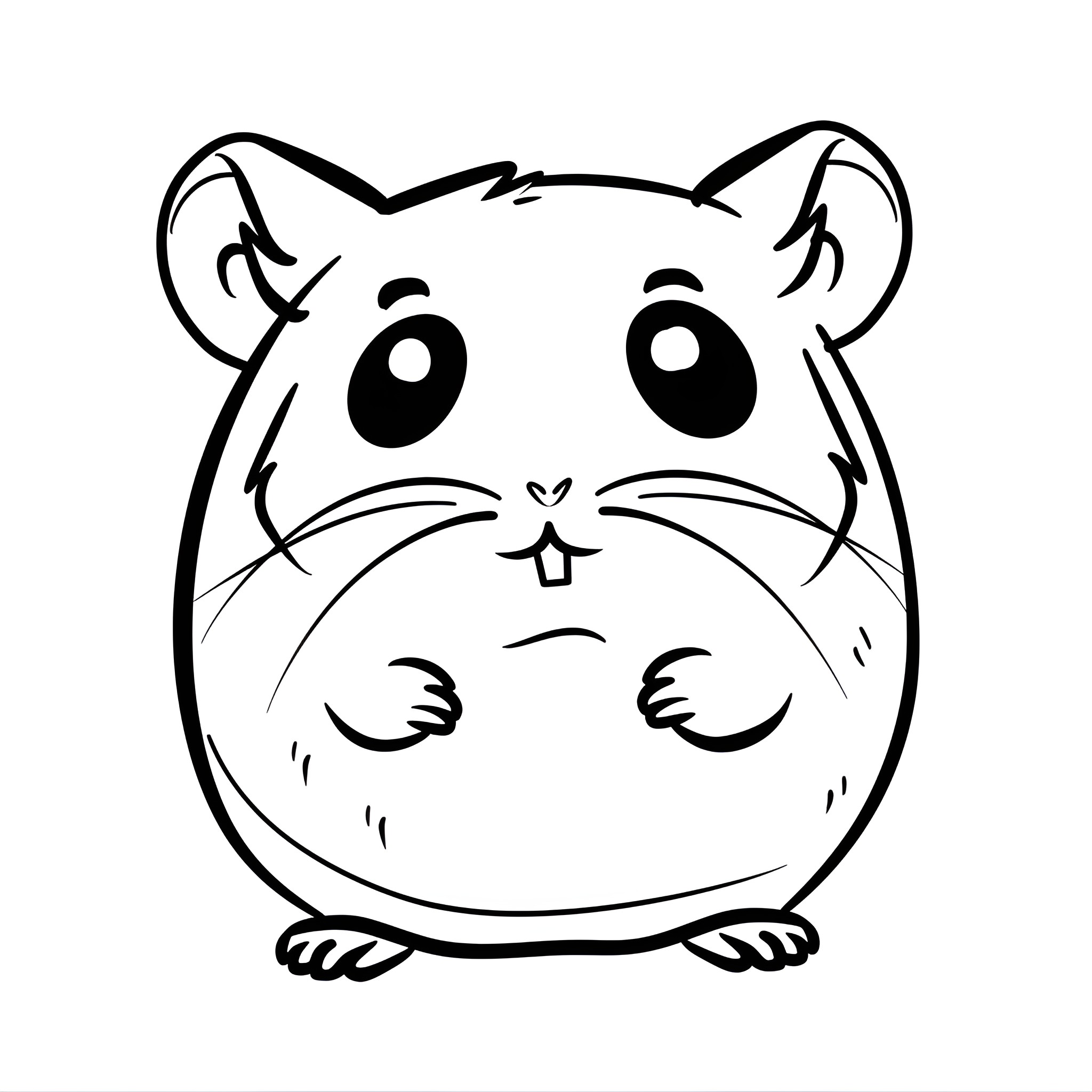 Cute hamster with big eyes Drawing Idea (free black-and-white line drawing printable PDF for all, from beginners to advanced learners, including children, teens, adults, and seniors)