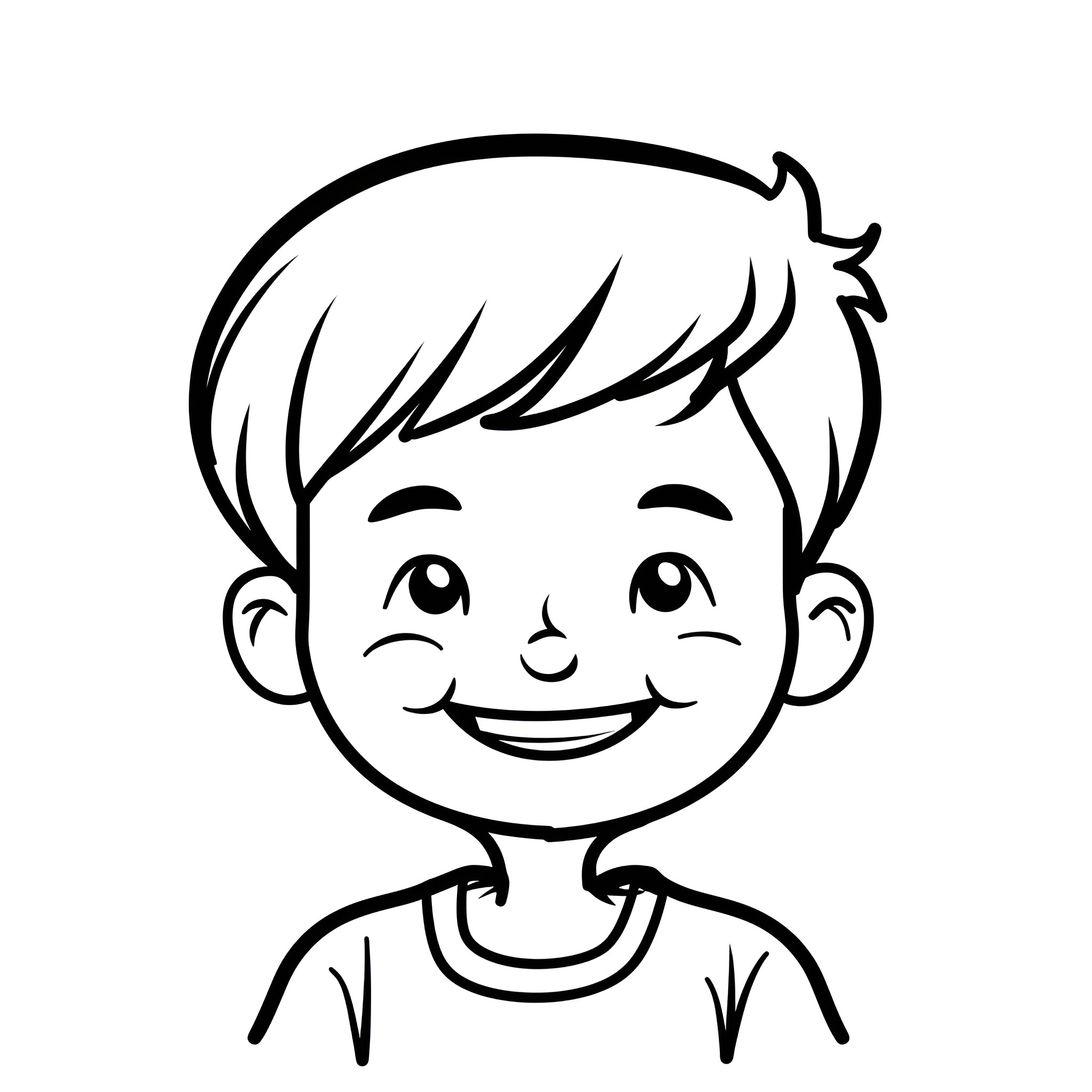Cute boy with happy expression Drawing Idea (free black-and-white line drawing printable PDF for all, from beginners to advanced learners, including children, teens, adults, and seniors)
