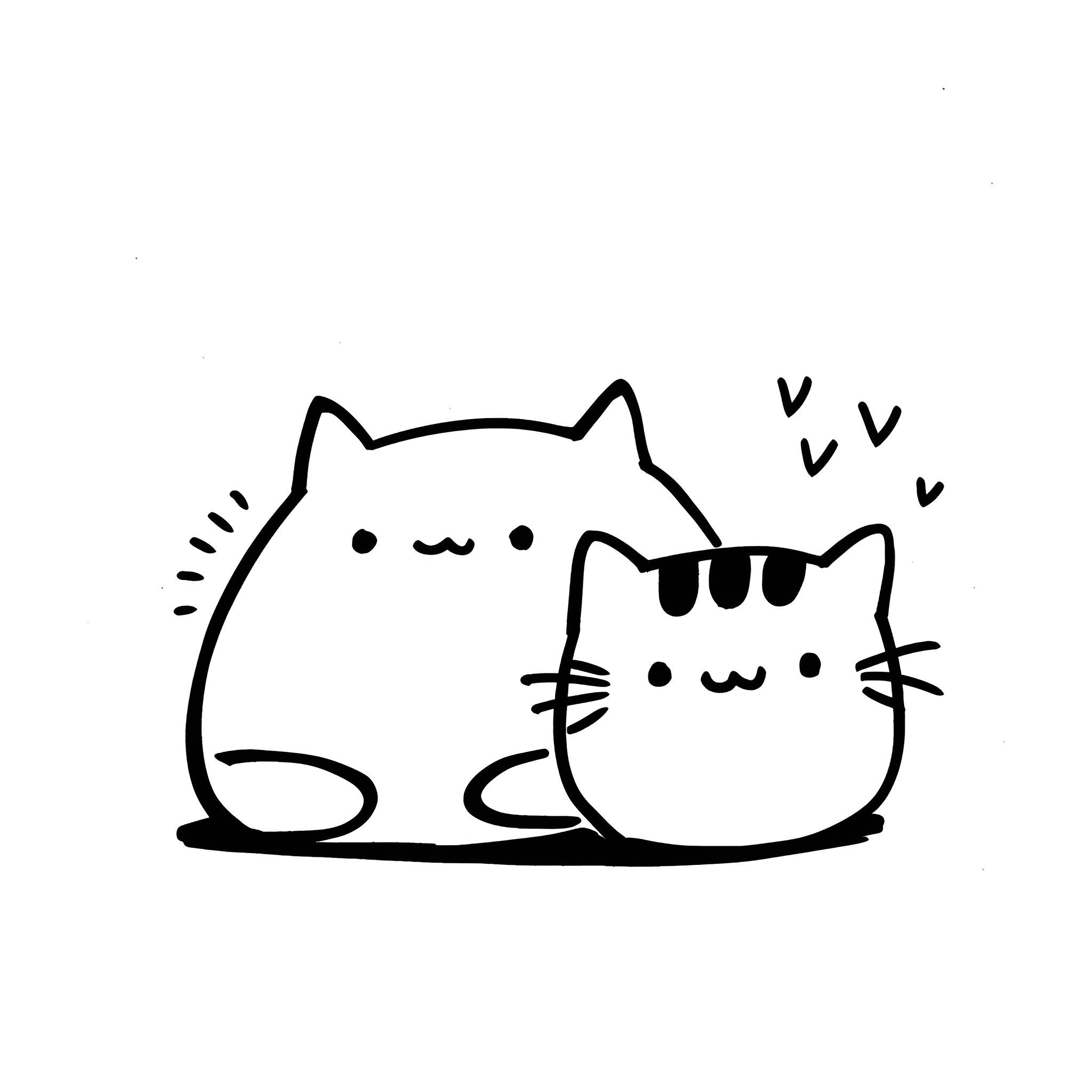 Cute kittens cuddling together Drawing Idea (free black-and-white line drawing printable PDF for all, from beginners to advanced learners, including children, teens, adults, and seniors)