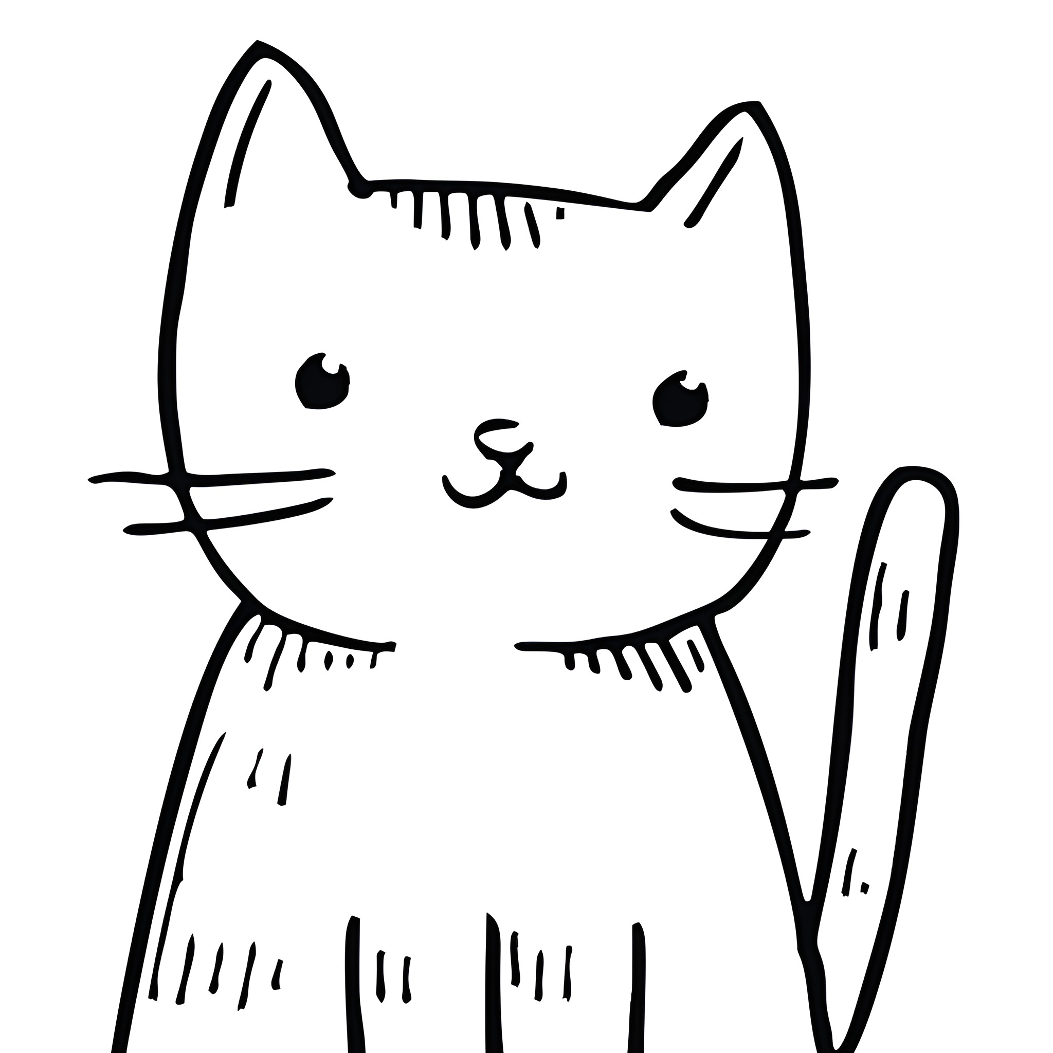 Cute whimsical cat illustration Drawing Idea (free black-and-white line drawing printable PDF for all, from beginners to advanced learners, including children, teens, adults, and seniors)