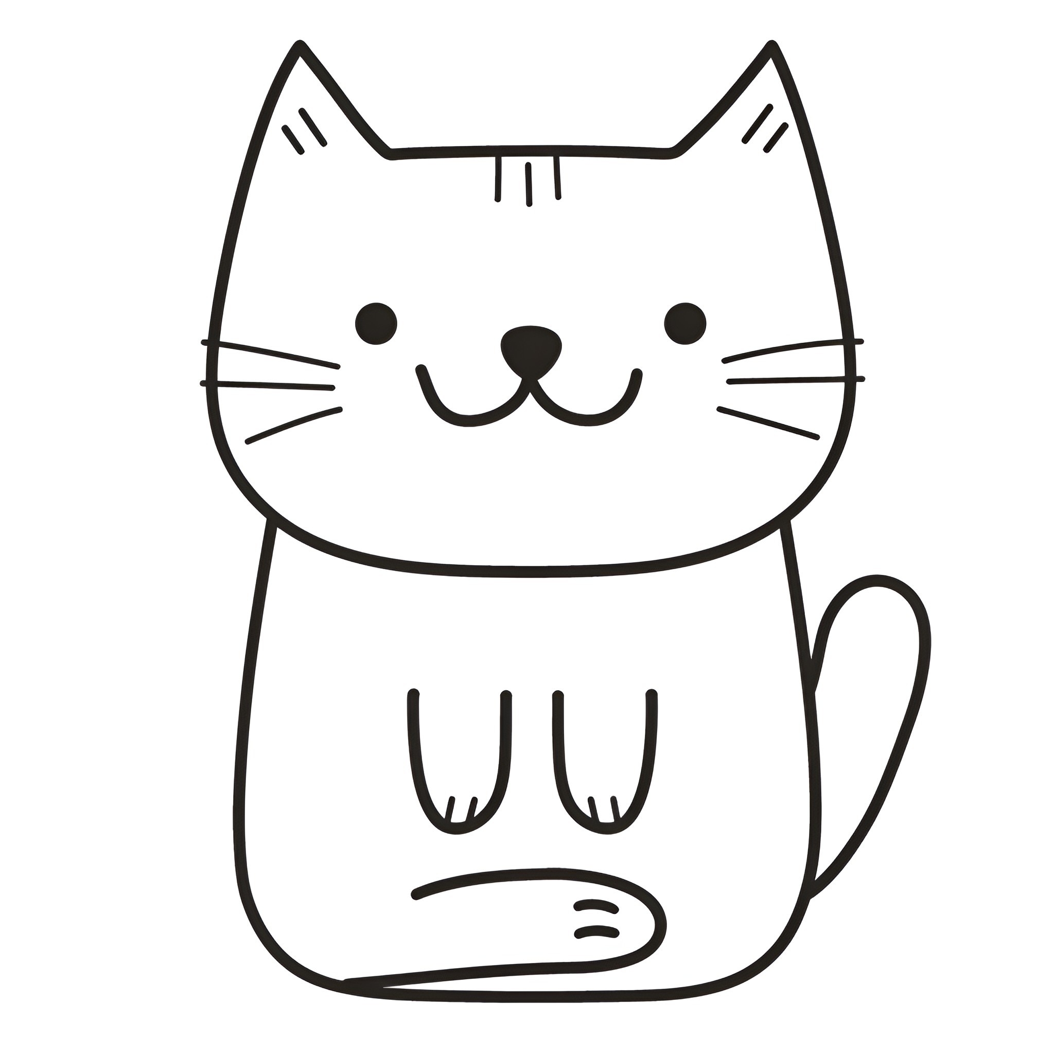 Cute Cartoon Cat with Playful Expression Drawing Idea (free black-and-white line drawing printable PDF for all, from beginners to advanced learners, including children, teens, adults, and seniors)