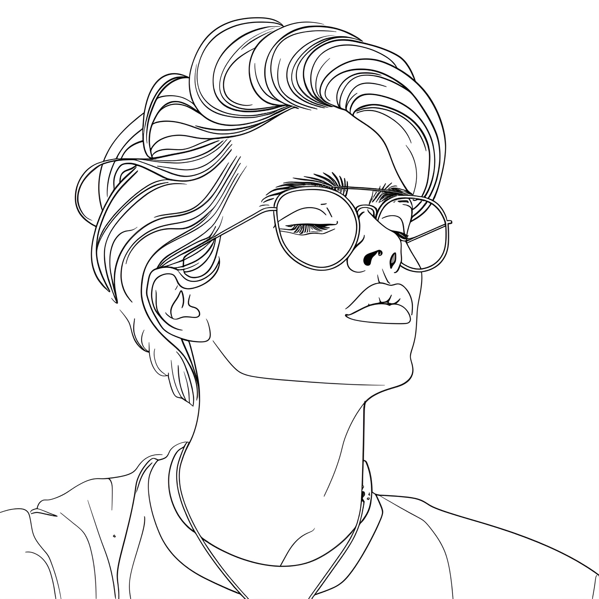 Cool imaginative character in glasses Drawing Idea (free black-and-white line drawing printable PDF for all, from beginners to advanced learners, including children, teens, adults, and seniors)