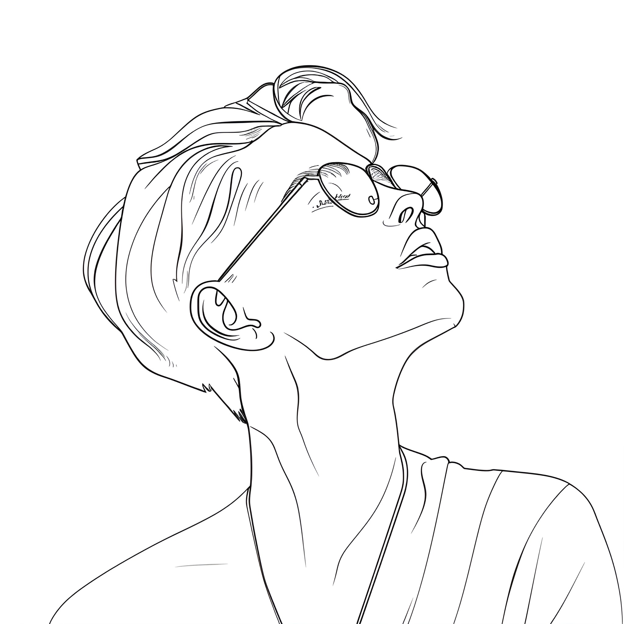 Cool Expressive Artistic Portrait Drawing Idea (free black-and-white line drawing printable PDF for all, from beginners to advanced learners, including children, teens, adults, and seniors)