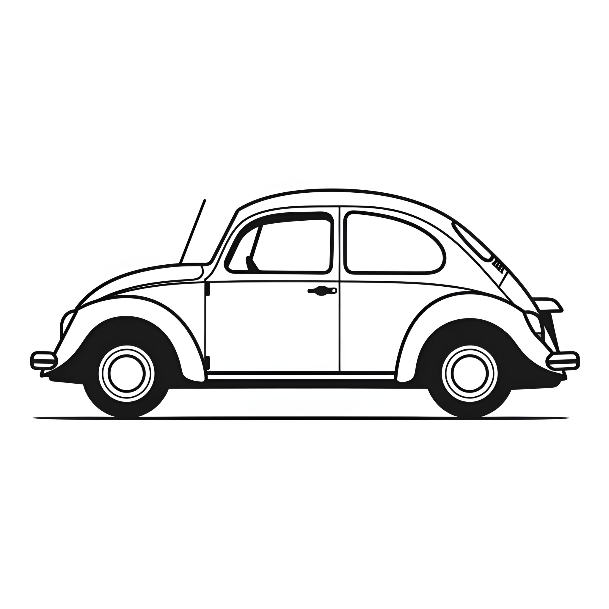 Cool Vintage Beetle Silhouette Drawing Idea (free black-and-white line drawing printable PDF for all, from beginners to advanced learners, including children, teens, adults, and seniors)