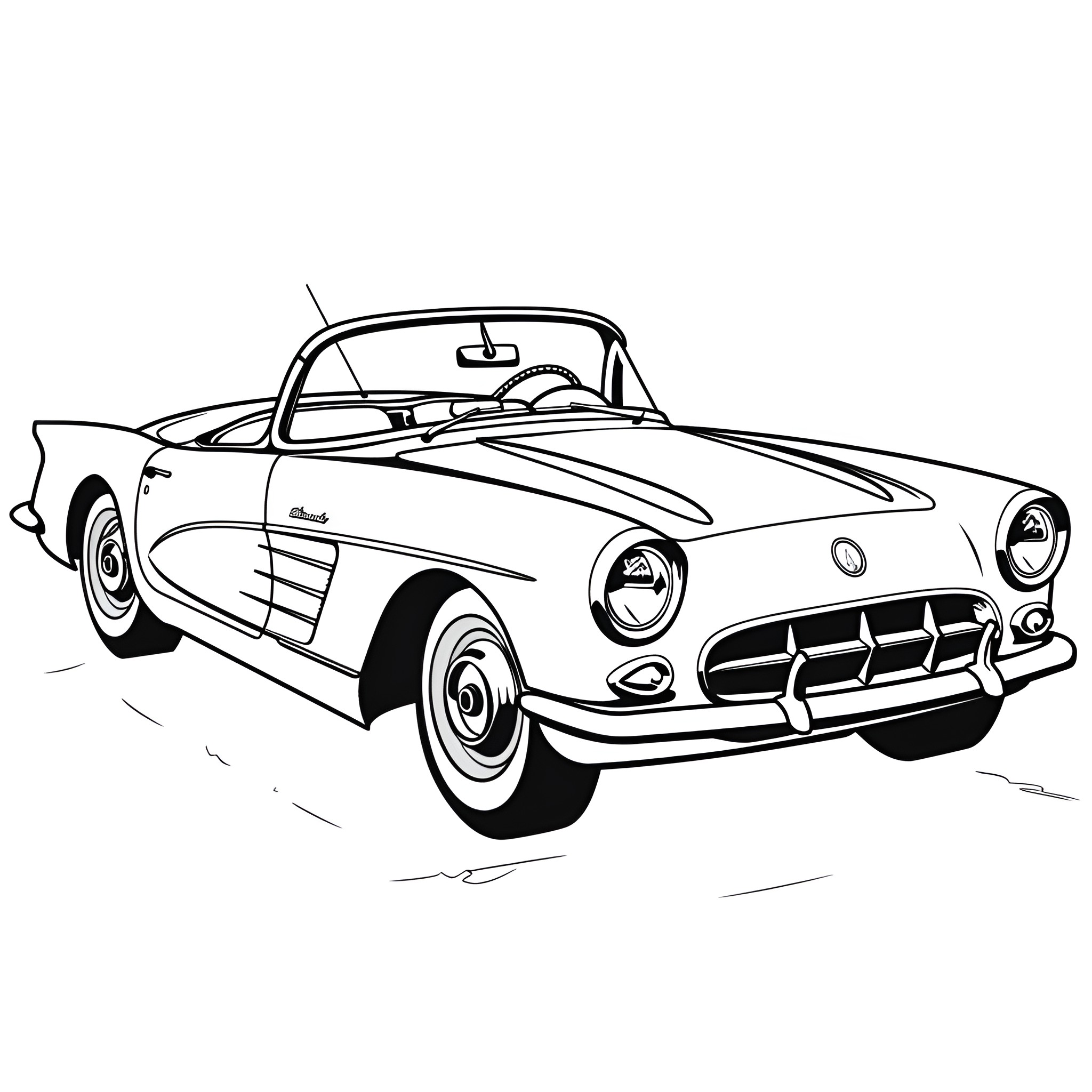 Cool Vintage Car Cruising Drawing Idea (free black-and-white line drawing printable PDF for all, from beginners to advanced learners, including children, teens, adults, and seniors)