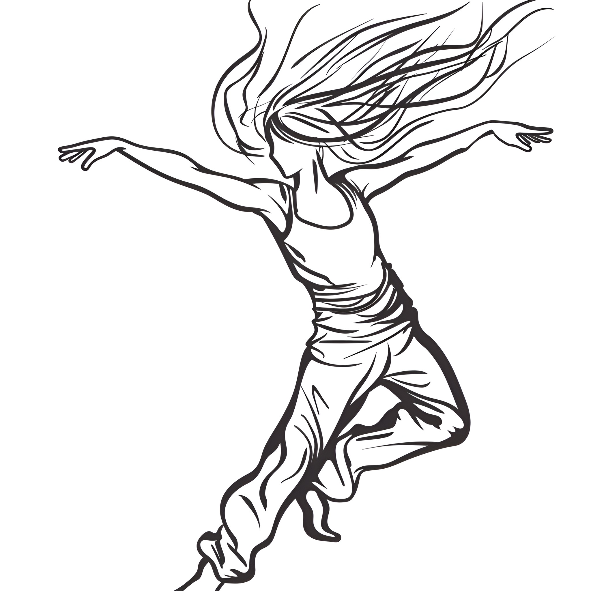 Cool Dancer's Expressive Pose Drawing Idea (free black-and-white line drawing printable PDF for all, from beginners to advanced learners, including children, teens, adults, and seniors)