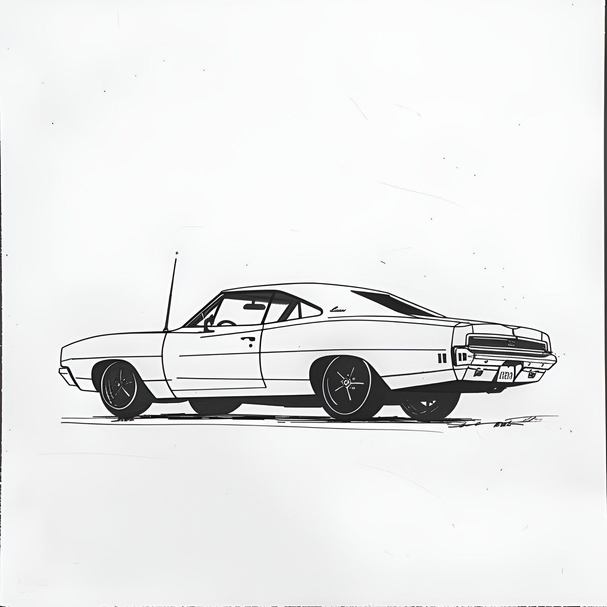 Cool Retro Racing Car Illustration Drawing Idea (free black-and-white line drawing printable PDF for all, from beginners to advanced learners, including children, teens, adults, and seniors)