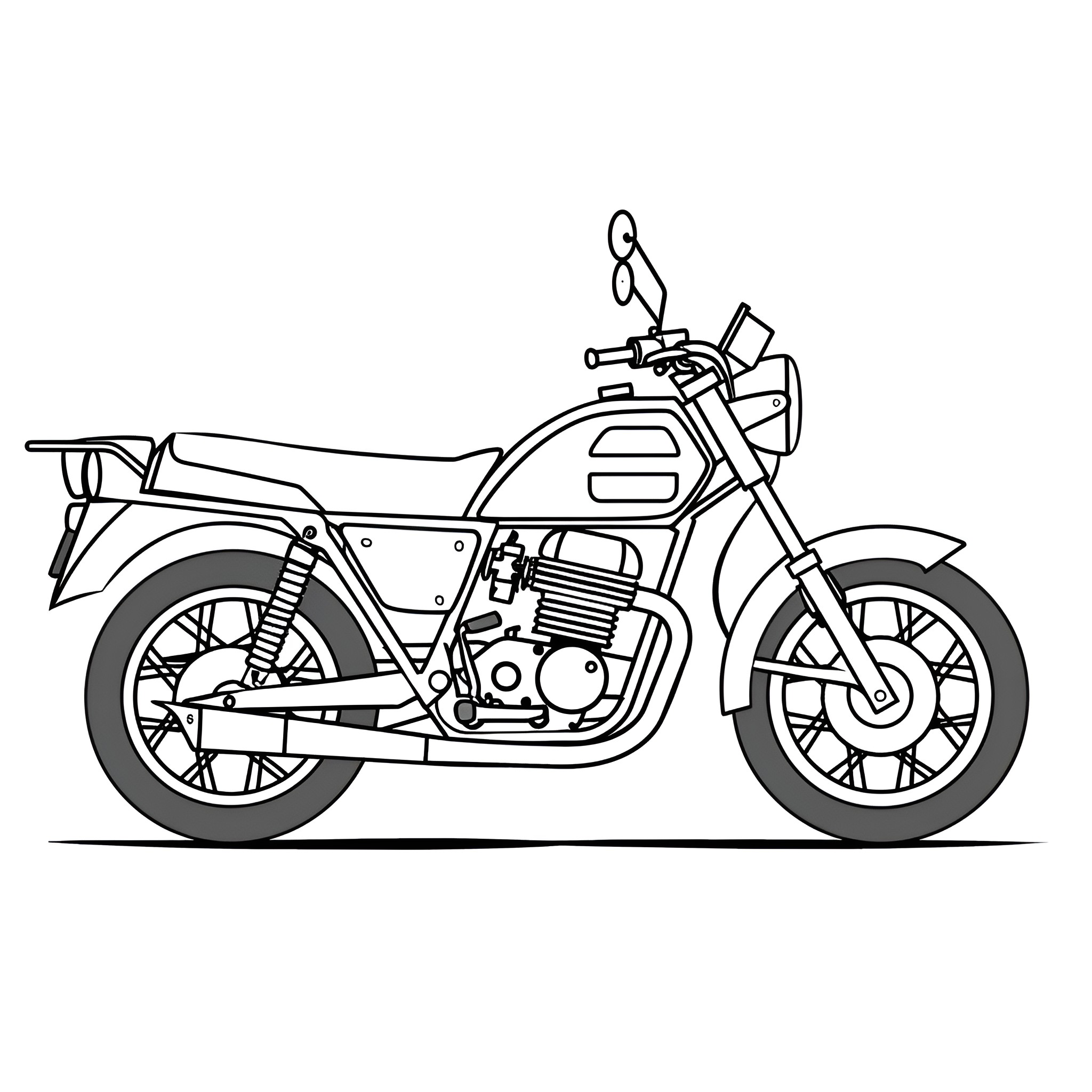 Cool Stylish Motorcycle Design Drawing Idea (free black-and-white line drawing printable PDF for all, from beginners to advanced learners, including children, teens, adults, and seniors)