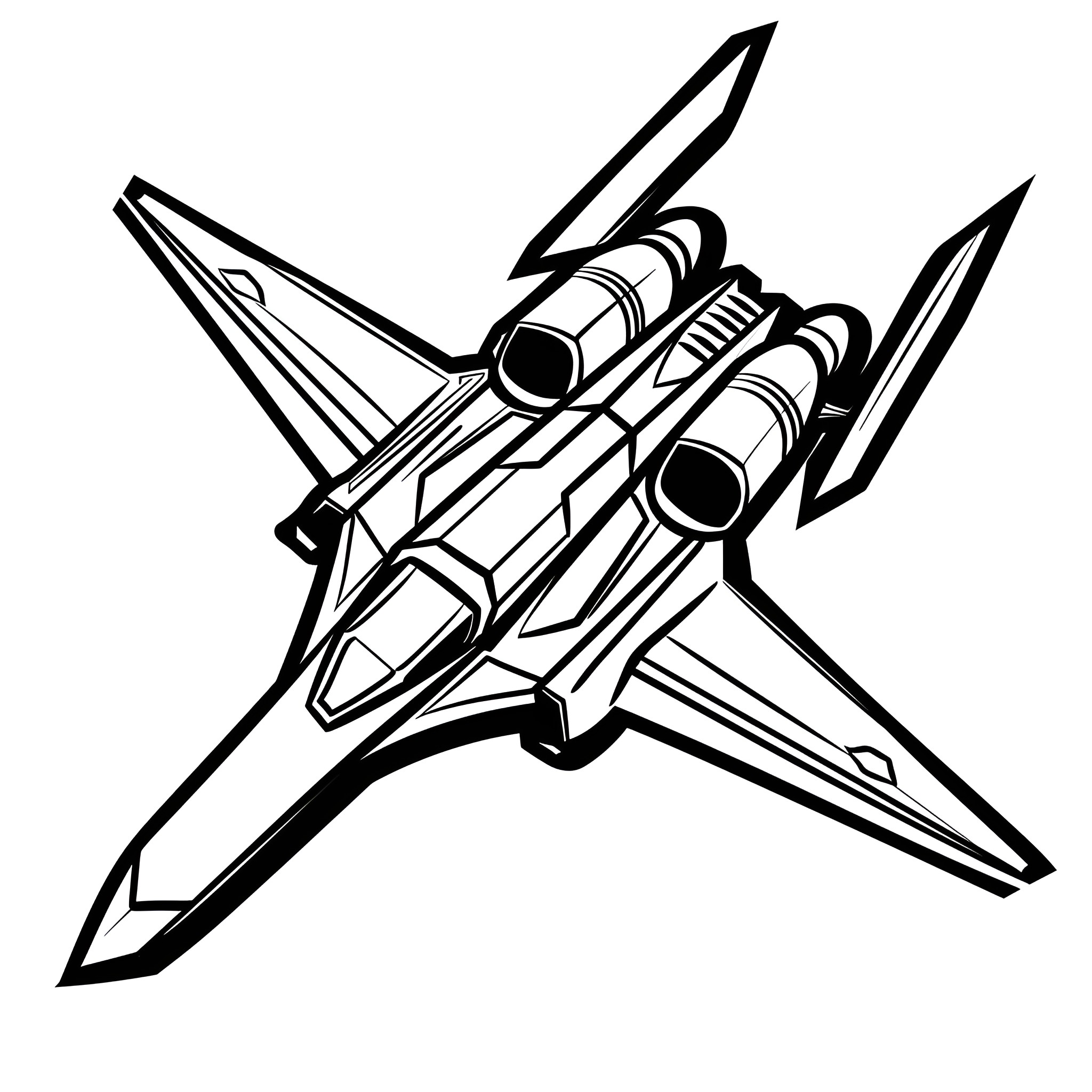 Cool Futuristic Spacecraft Design Drawing Idea (free black-and-white line drawing printable PDF for all, from beginners to advanced learners, including children, teens, adults, and seniors)