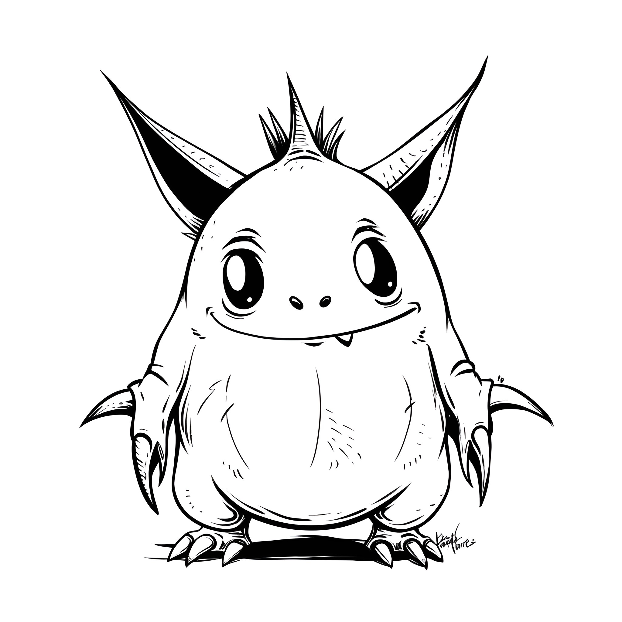 Cool Cute Fluffy Creature Drawing Drawing Idea (free black-and-white line drawing printable PDF for all, from beginners to advanced learners, including children, teens, adults, and seniors)