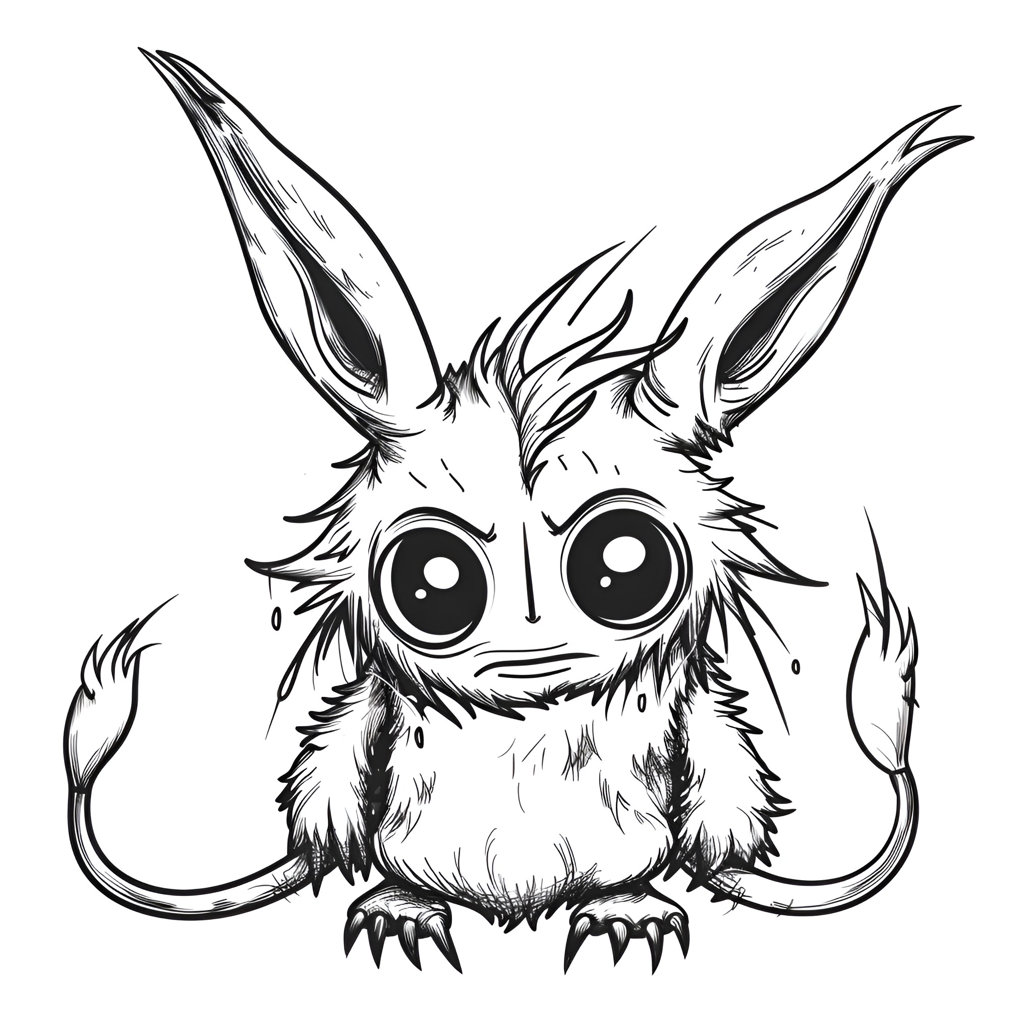 Cool Cute and Furry Creature Drawing Idea (free black-and-white line drawing printable PDF for all, from beginners to advanced learners, including children, teens, adults, and seniors)