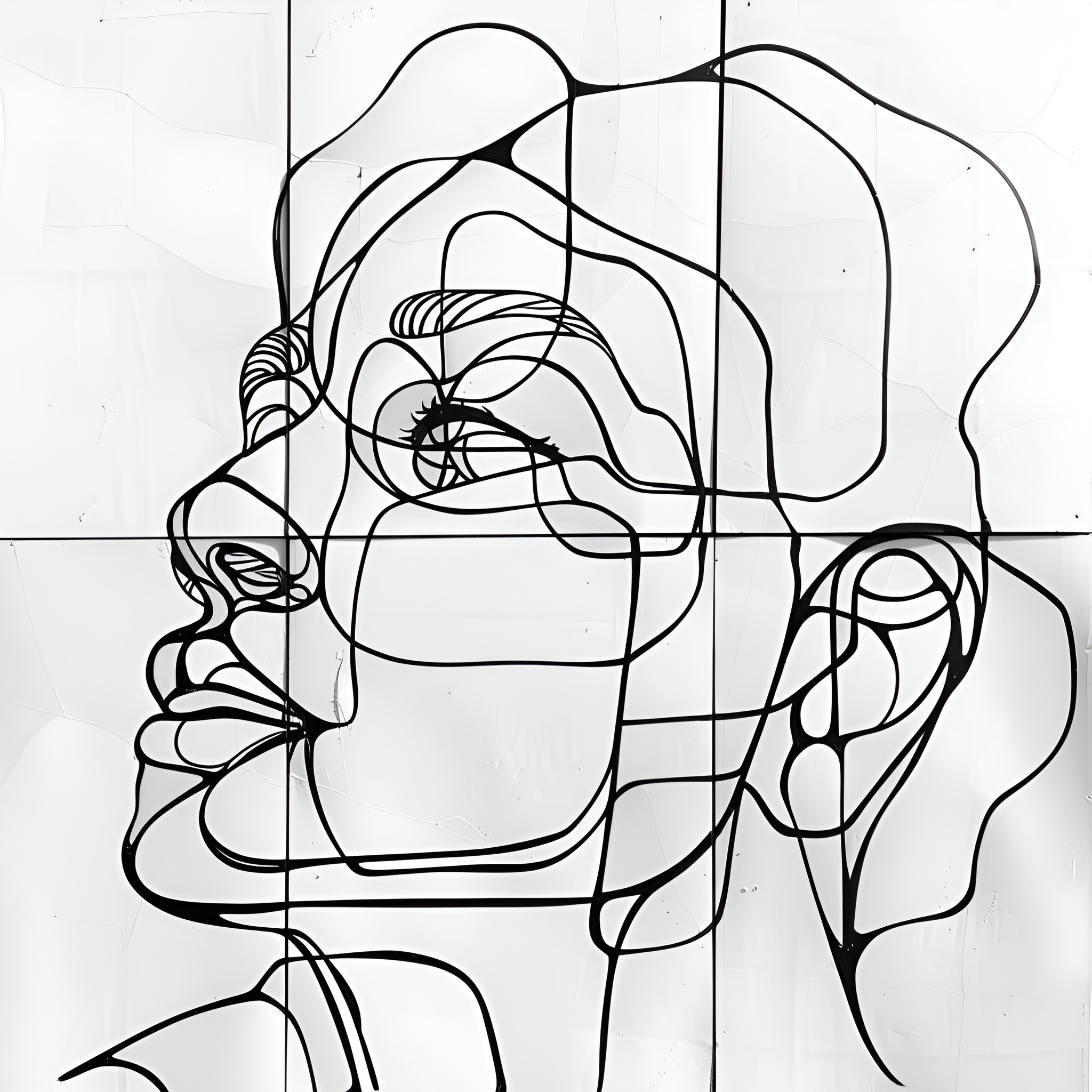 Cool Abstracted Figure in Contemplative Pose Drawing Idea (free black-and-white line drawing printable PDF for all, from beginners to advanced learners, including children, teens, adults, and seniors)