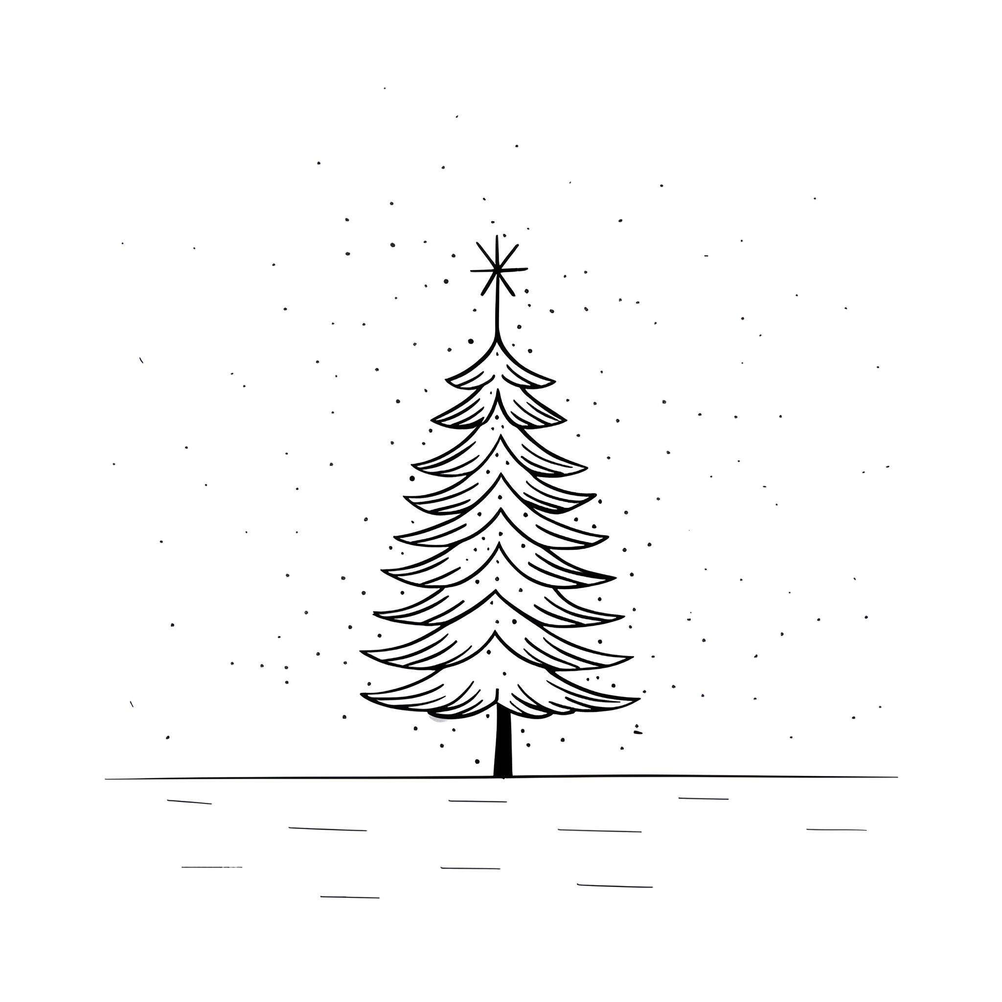 Christmas tree with twinkling lights Drawing Idea (free black-and-white line drawing printable PDF for all, from beginners to advanced learners, including children, teens, adults, and seniors)
