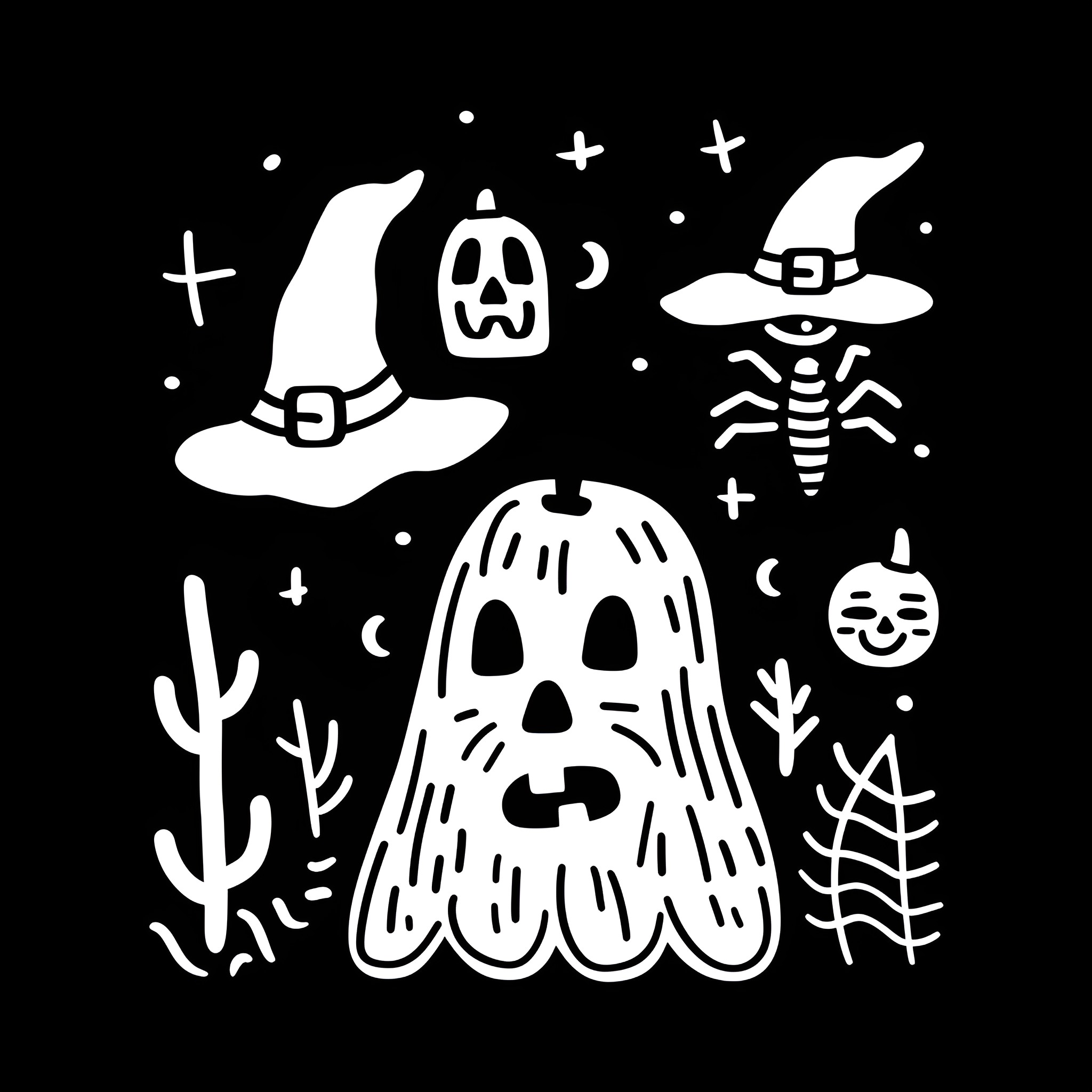 Halloween Whimsical Creatures and Imagery Drawing Idea (free black-and-white line drawing printable PDF for all, from beginners to advanced learners, including children, teens, adults, and seniors)