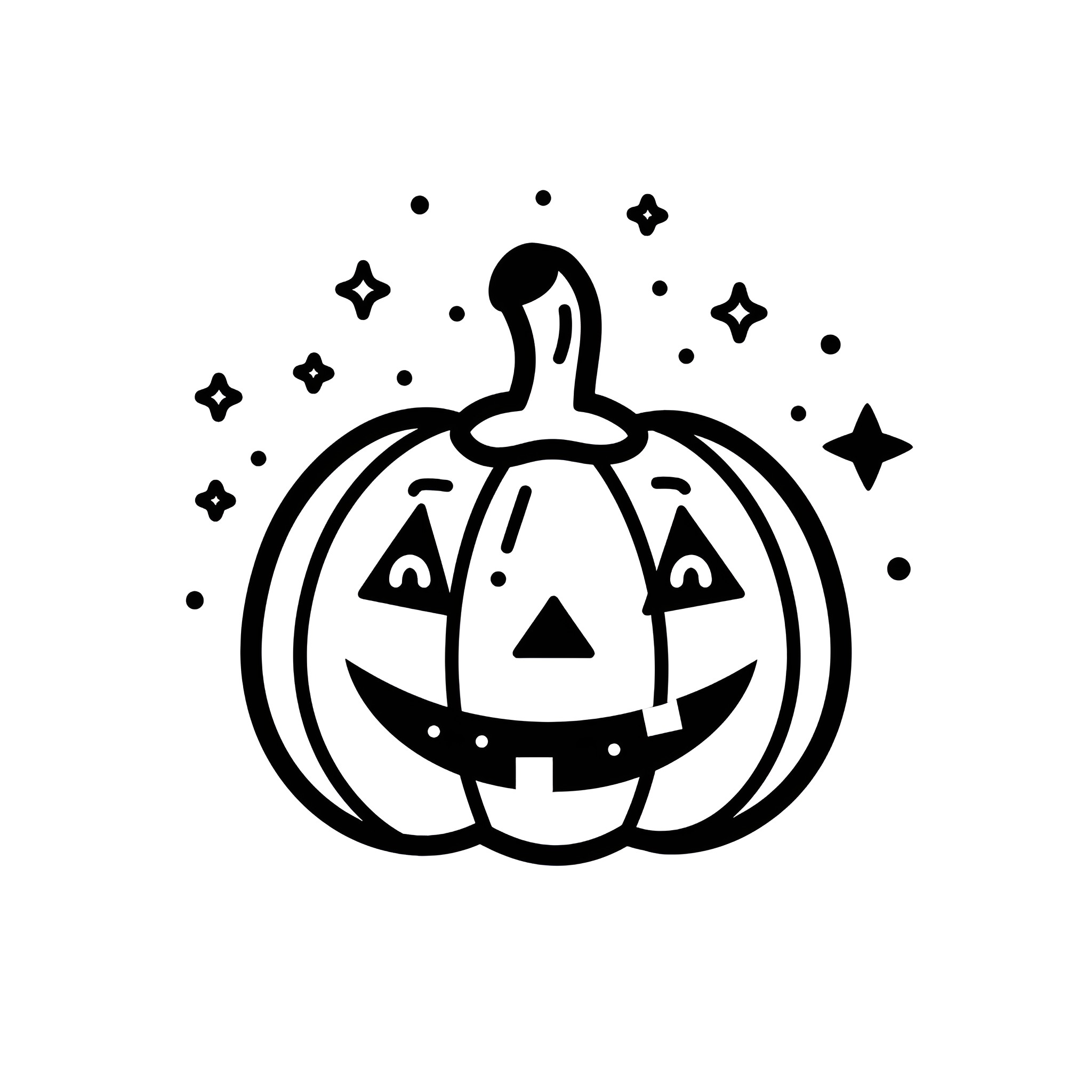Halloween Pumpkin with Festive Sparkles Drawing Idea (free black-and-white line drawing printable PDF for all, from beginners to advanced learners, including children, teens, adults, and seniors)