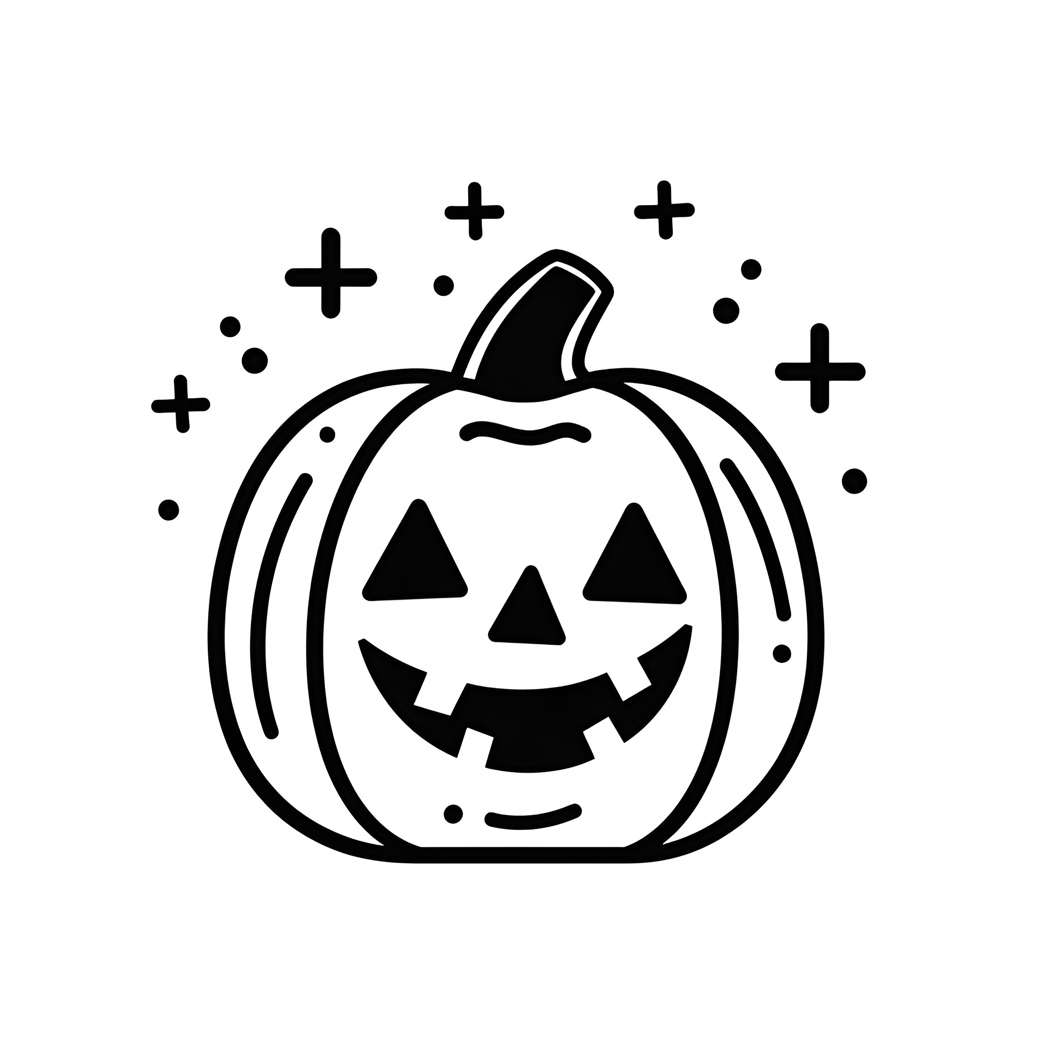 Halloween Pumpkin with Spooky Expression Drawing Idea (free black-and-white line drawing printable PDF for all, from beginners to advanced learners, including children, teens, adults, and seniors)