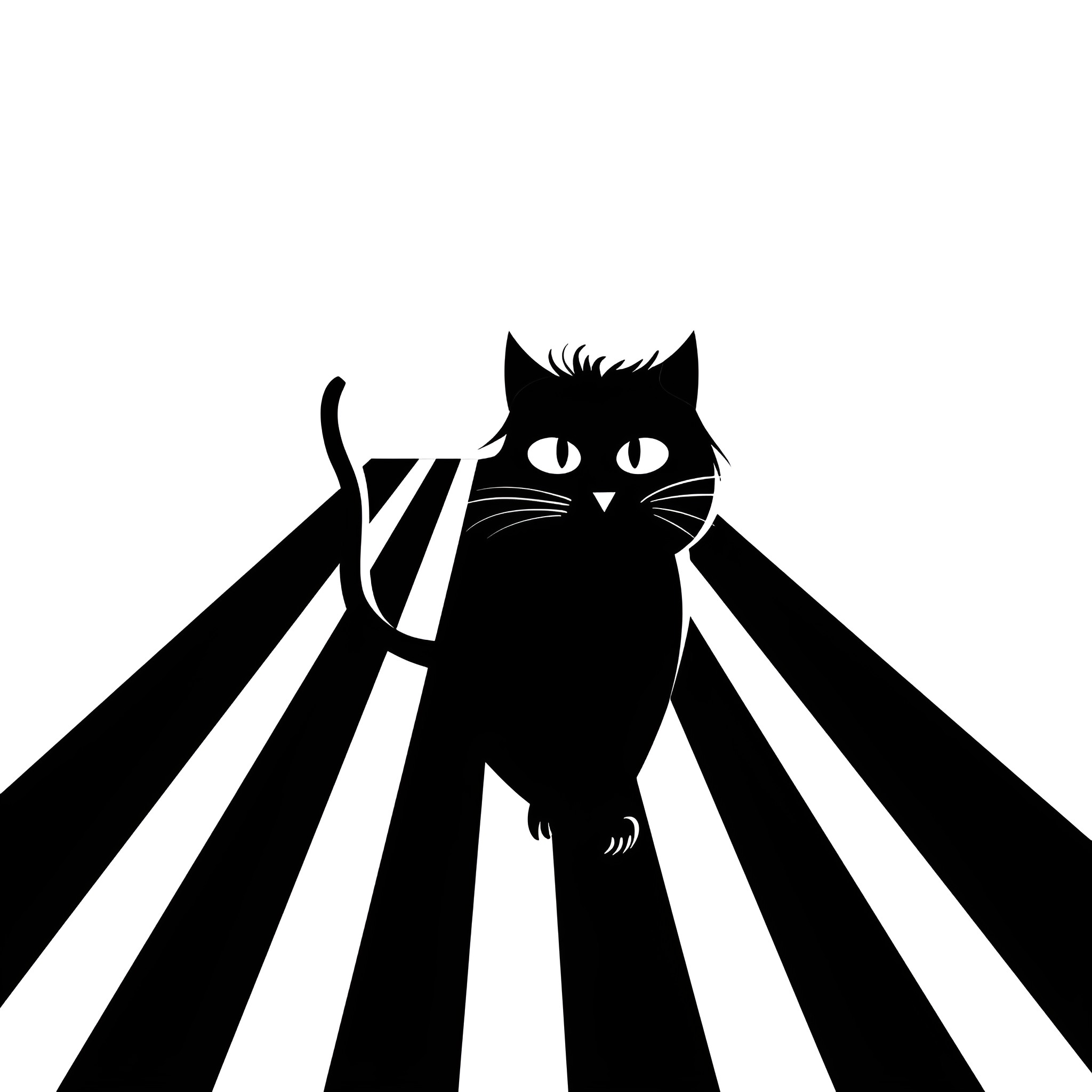 Halloween Spooky Black Cat Silhouette Drawing Idea (free black-and-white line drawing printable PDF for all, from beginners to advanced learners, including children, teens, adults, and seniors)