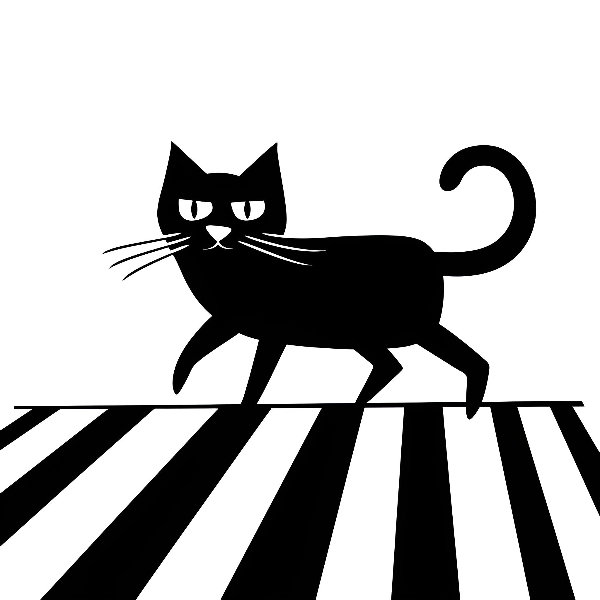 Halloween black cat crossing the road Drawing Idea (free black-and-white line drawing printable PDF for all, from beginners to advanced learners, including children, teens, adults, and seniors)