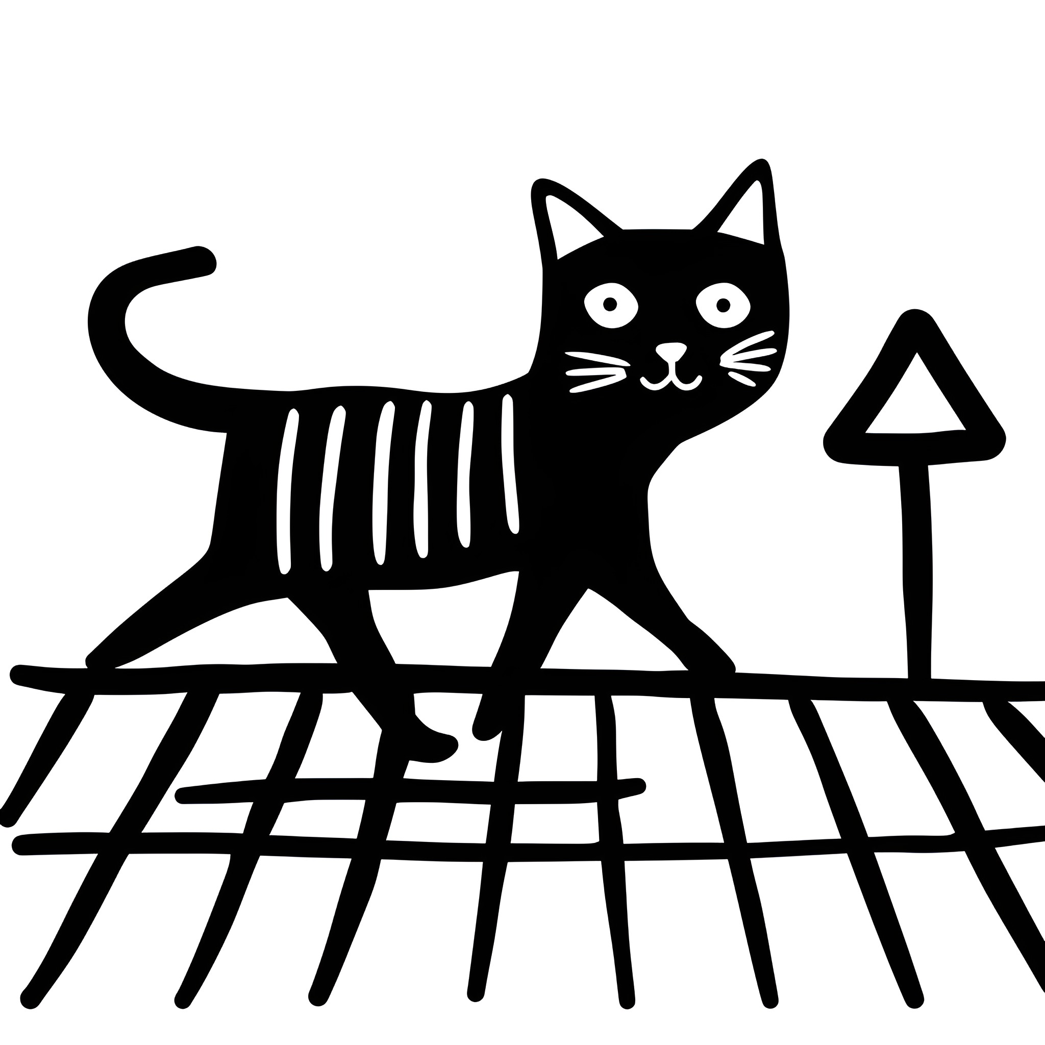 Halloween black cat on a spooky path Drawing Idea (free black-and-white line drawing printable PDF for all, from beginners to advanced learners, including children, teens, adults, and seniors)