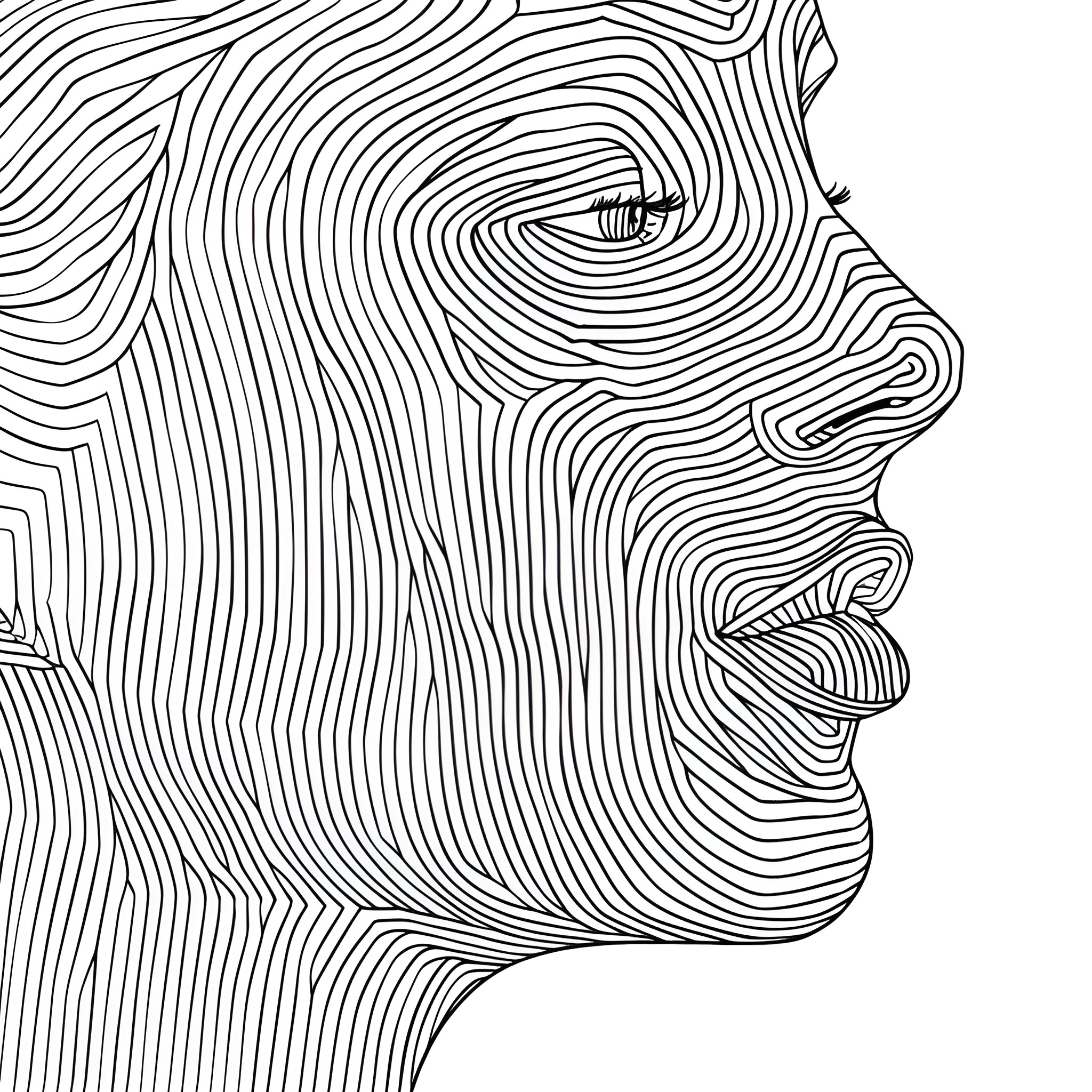 Aesthetic abstract facial profile Drawing Idea (free black-and-white line drawing printable PDF for all, from beginners to advanced learners, including children, teens, adults, and seniors)
