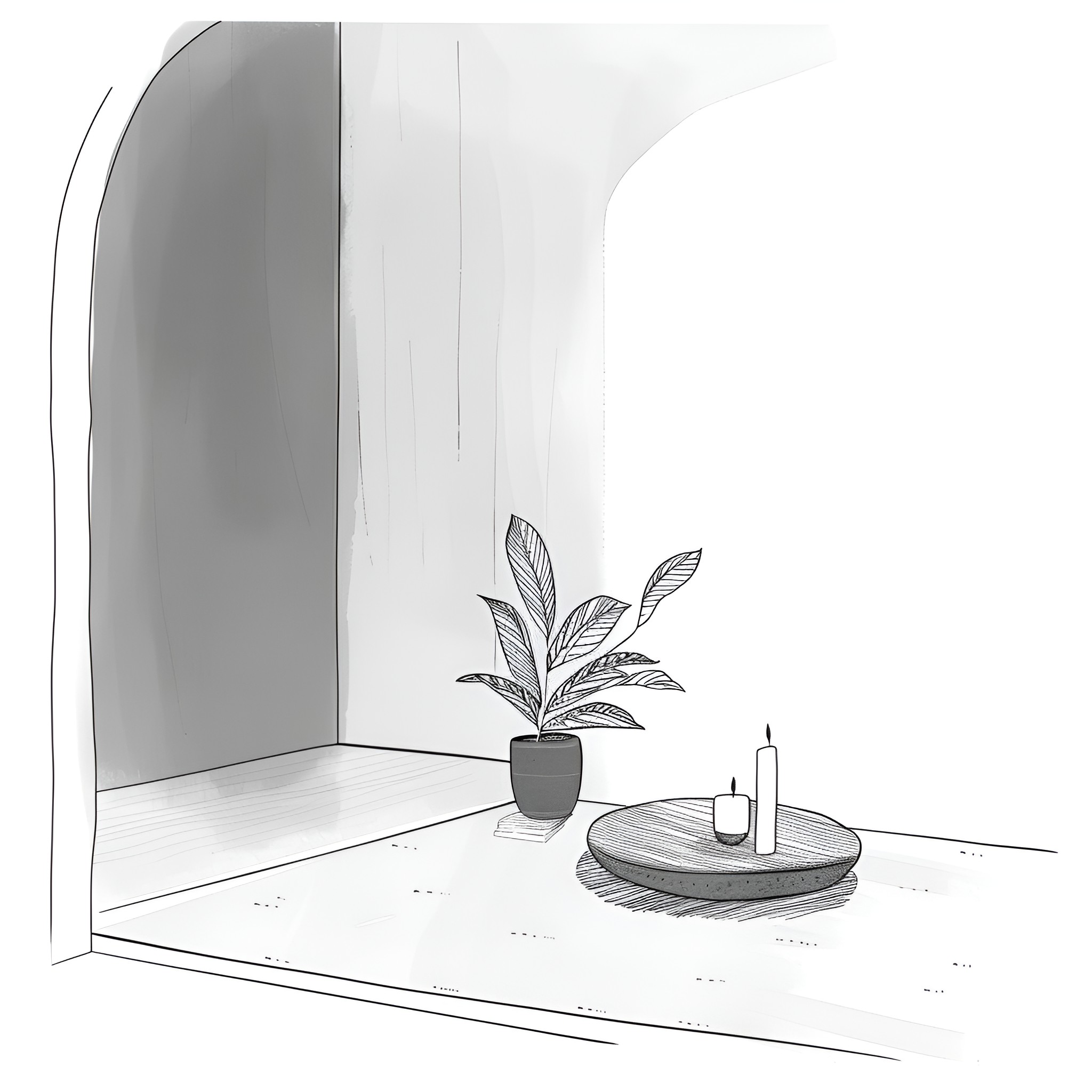 Aesthetic minimalist indoor plant display Drawing Idea (free black-and-white line drawing printable PDF for all, from beginners to advanced learners, including children, teens, adults, and seniors)