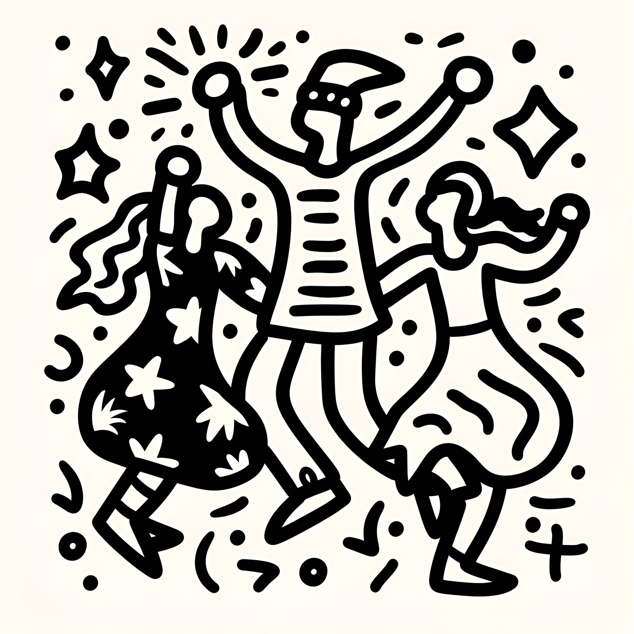 Christmas characters engaged in festive revelry Drawing Idea (free black-and-white line drawing printable PDF for all, from beginners to advanced learners, including children, teens, adults, and seniors)