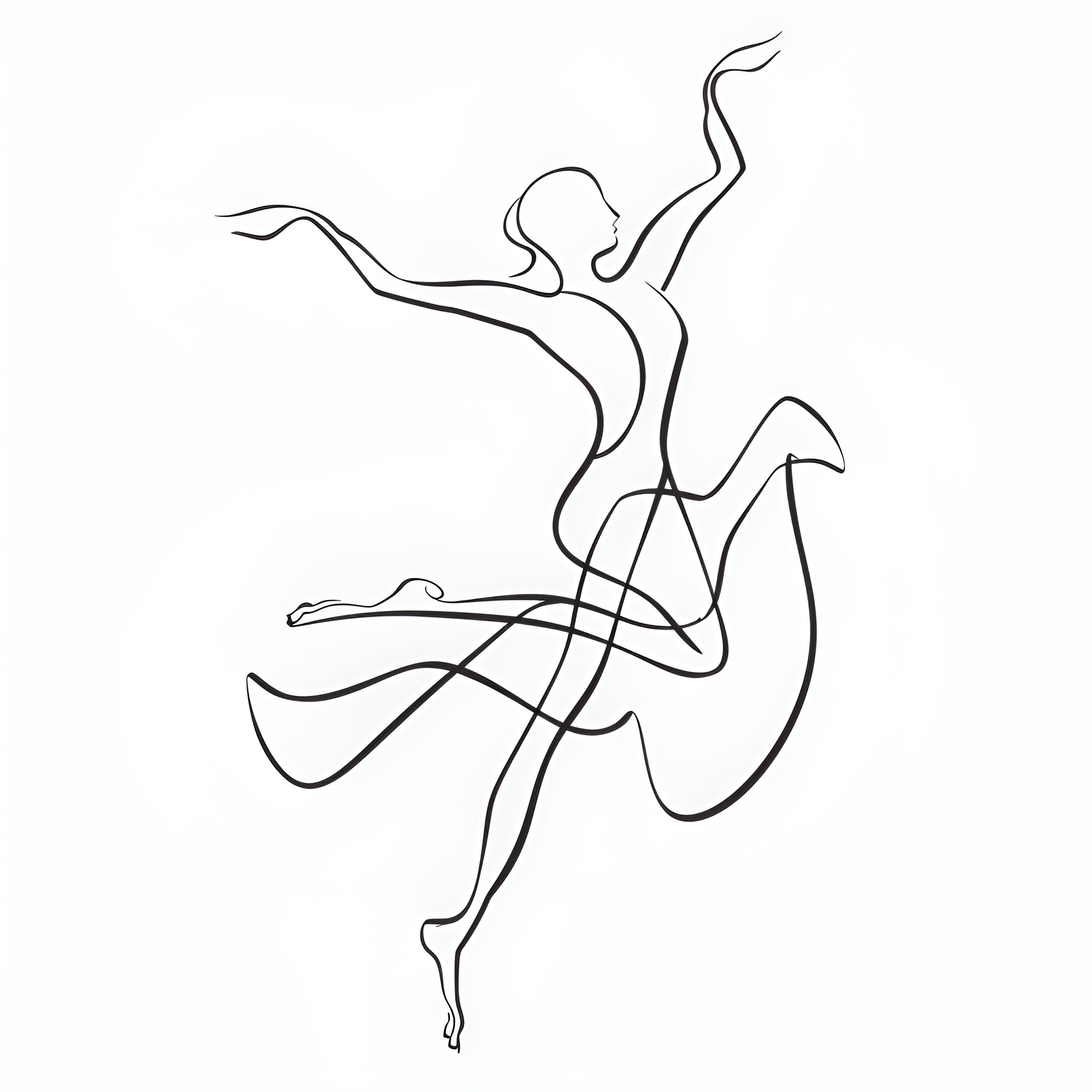 Aesthetic Graceful Dancer Leaping Drawing Idea (free black-and-white line drawing printable PDF for all, from beginners to advanced learners, including children, teens, adults, and seniors)