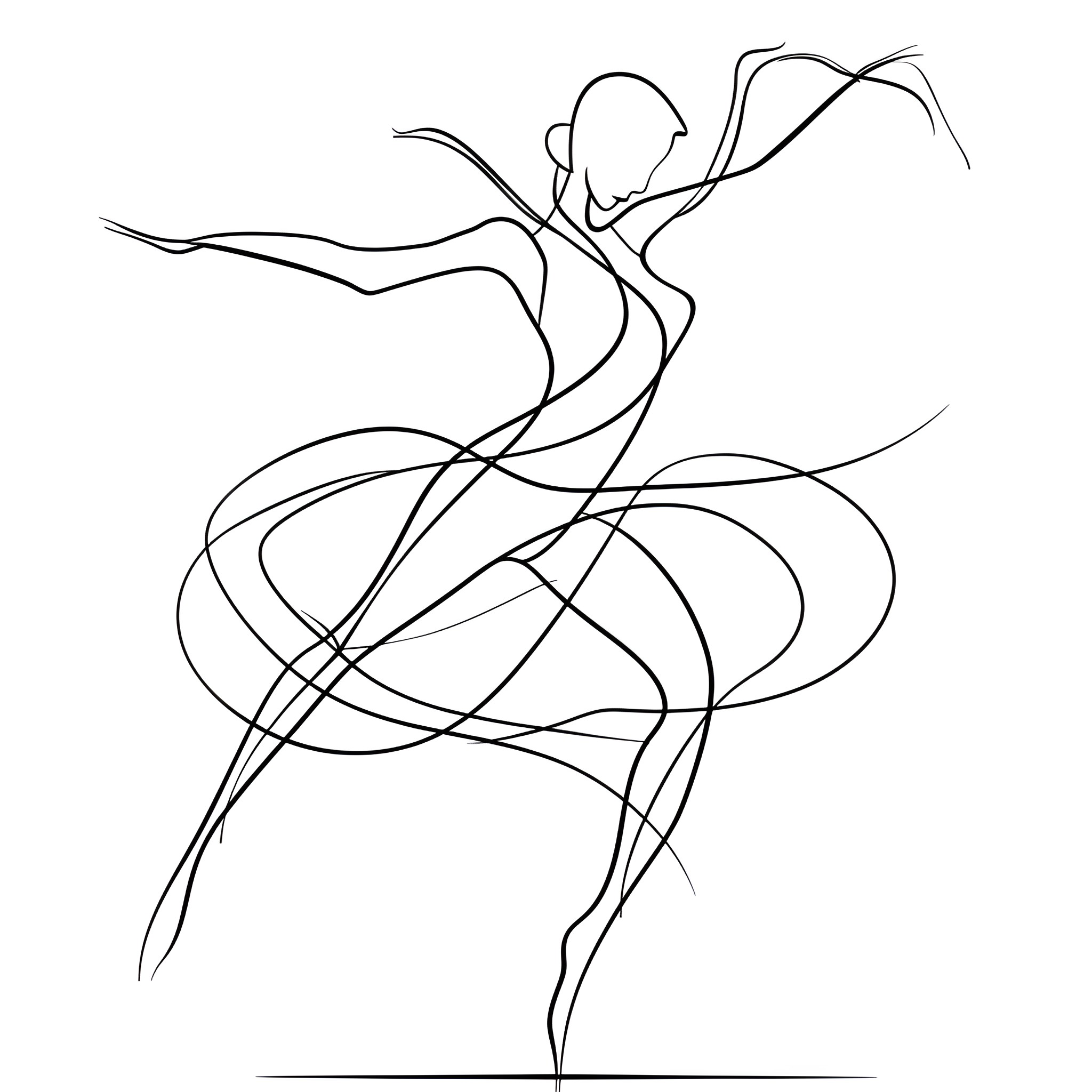 Aesthetic dancer in flowing motion Drawing Idea (free black-and-white line drawing printable PDF for all, from beginners to advanced learners, including children, teens, adults, and seniors)
