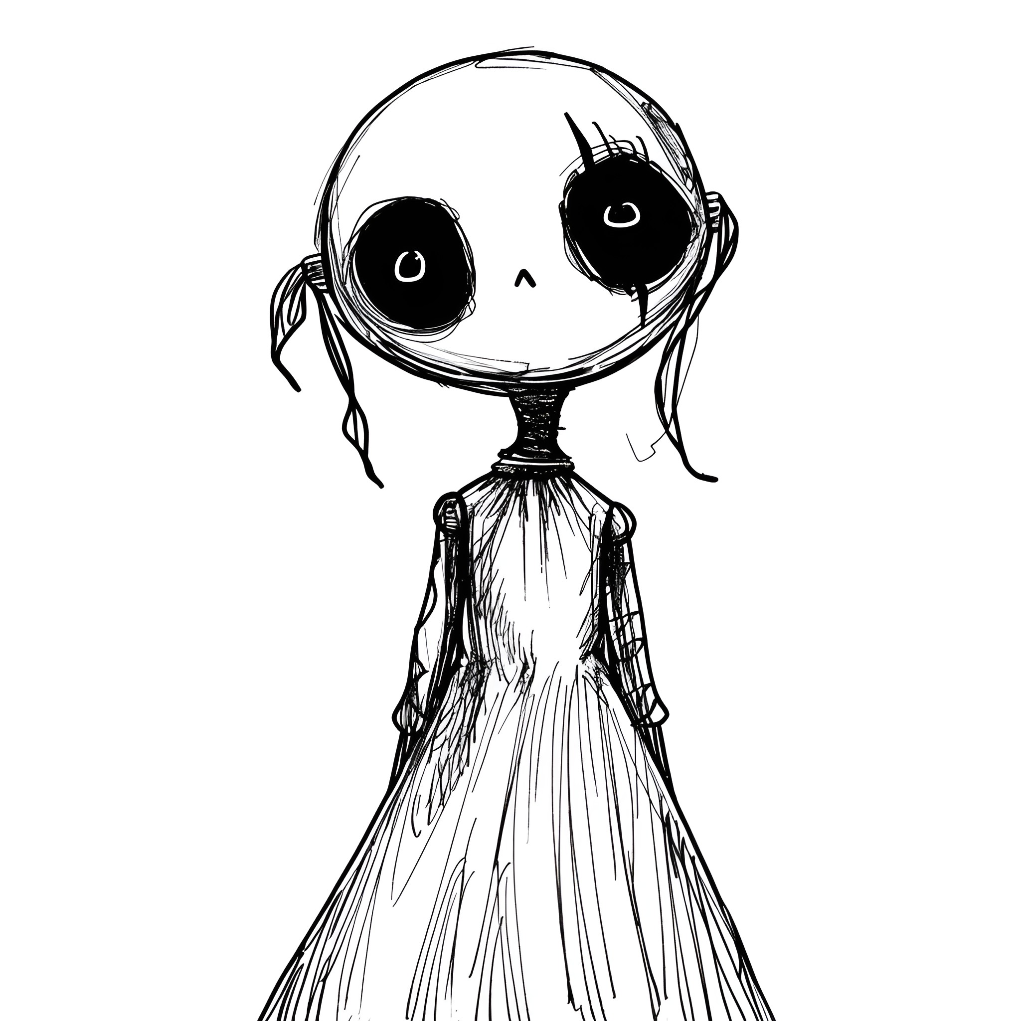 Halloween Spooky Creature's Eerie Appearance Drawing Idea (free black-and-white line drawing printable PDF for all, from beginners to advanced learners, including children, teens, adults, and seniors)