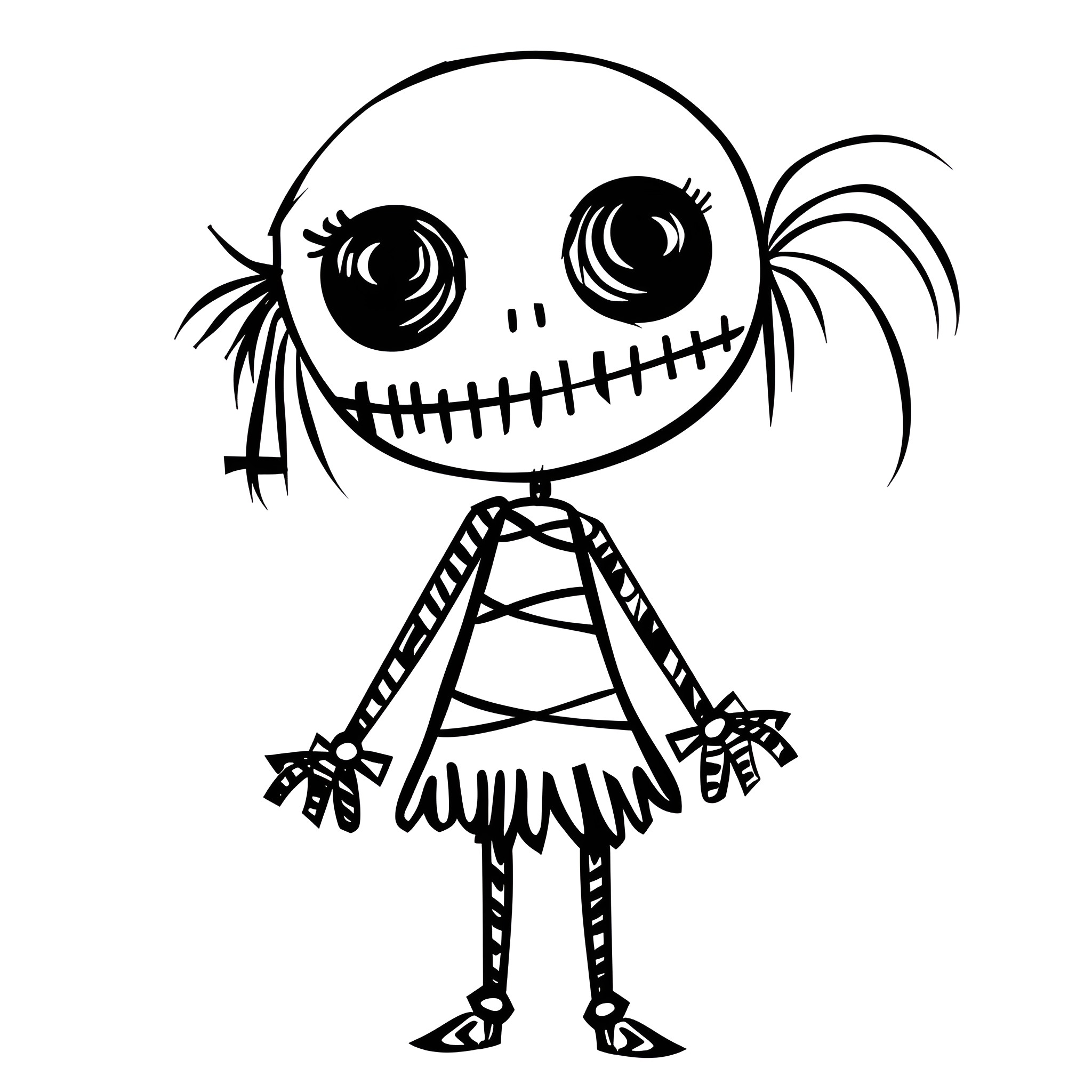 Halloween Spooky Cartoon Character Drawing Idea (free black-and-white line drawing printable PDF for all, from beginners to advanced learners, including children, teens, adults, and seniors)
