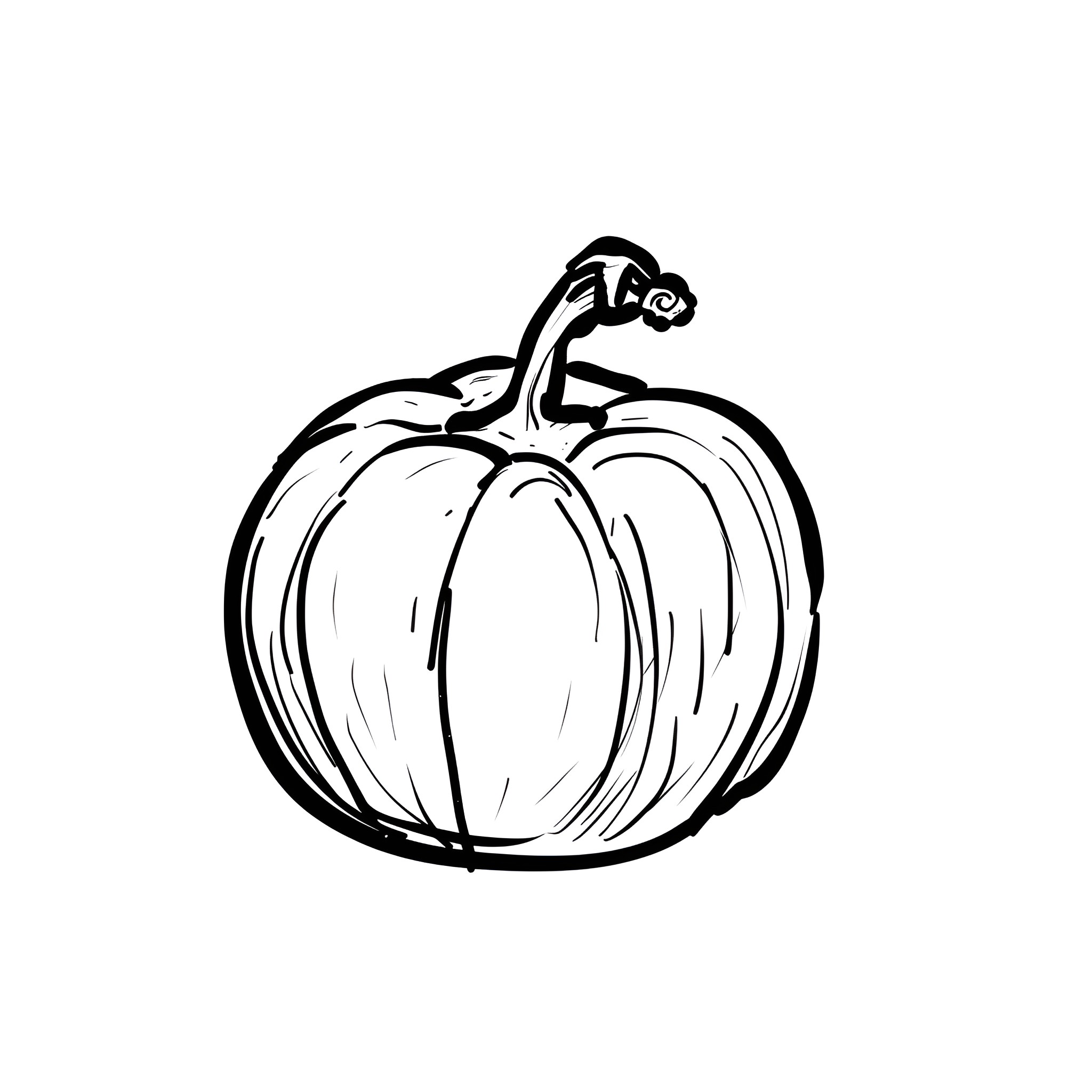 Pumpkin with bold outline Drawing Idea (free black-and-white line drawing printable PDF for all, from beginners to advanced learners, including children, teens, adults, and seniors)