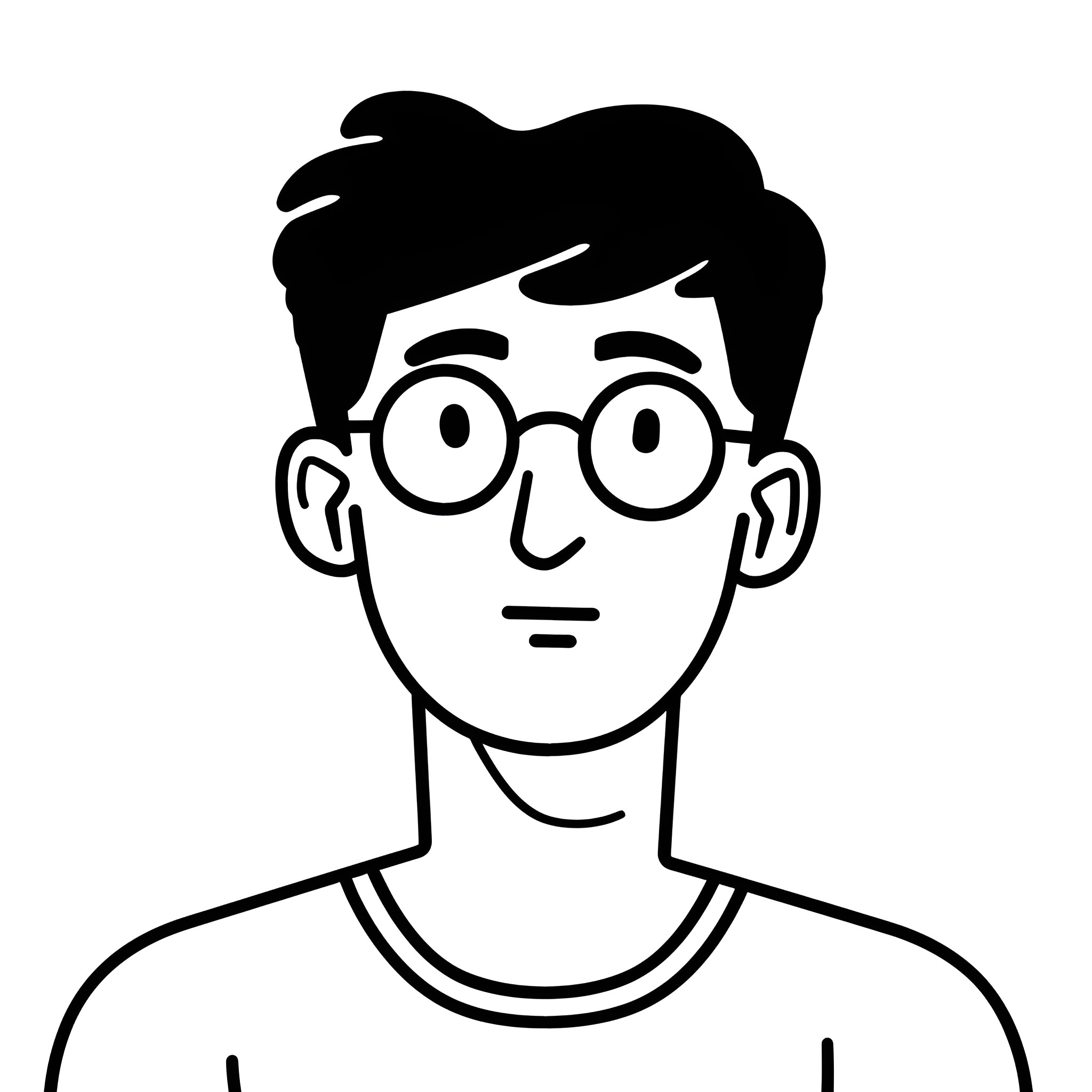 Cartoon man wearing glasses Drawing Idea (free black-and-white line drawing printable PDF for all, from beginners to advanced learners, including children, teens, adults, and seniors)