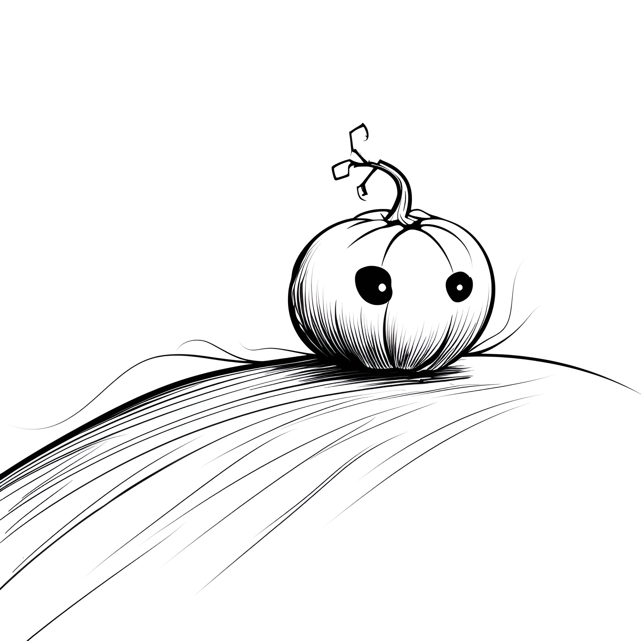 Pumpkin with Curious Expression Drawing Idea (free black-and-white line drawing printable PDF for all, from beginners to advanced learners, including children, teens, adults, and seniors)