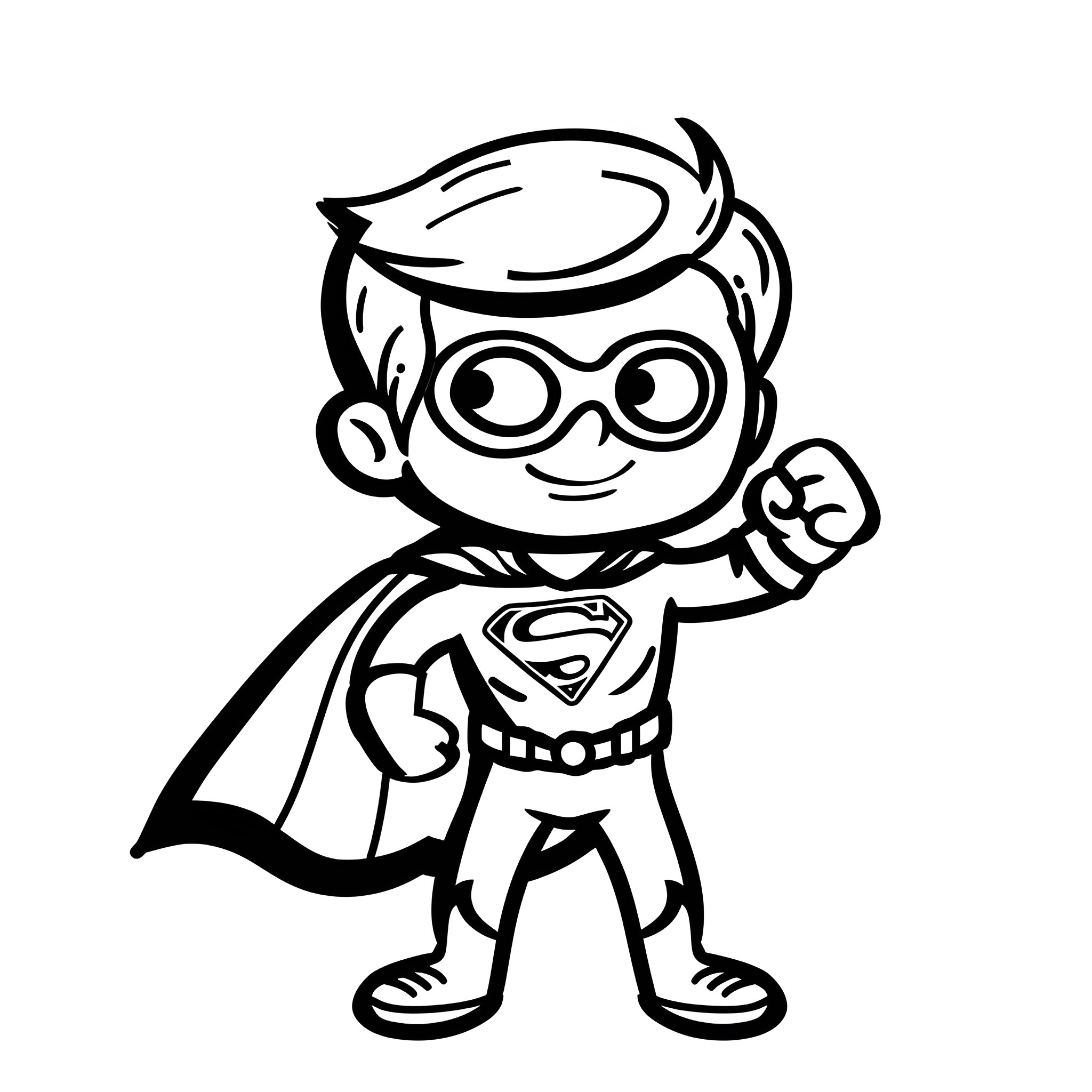 Cartoon superhero in action pose Drawing Idea (free black-and-white line drawing printable PDF for all, from beginners to advanced learners, including children, teens, adults, and seniors)