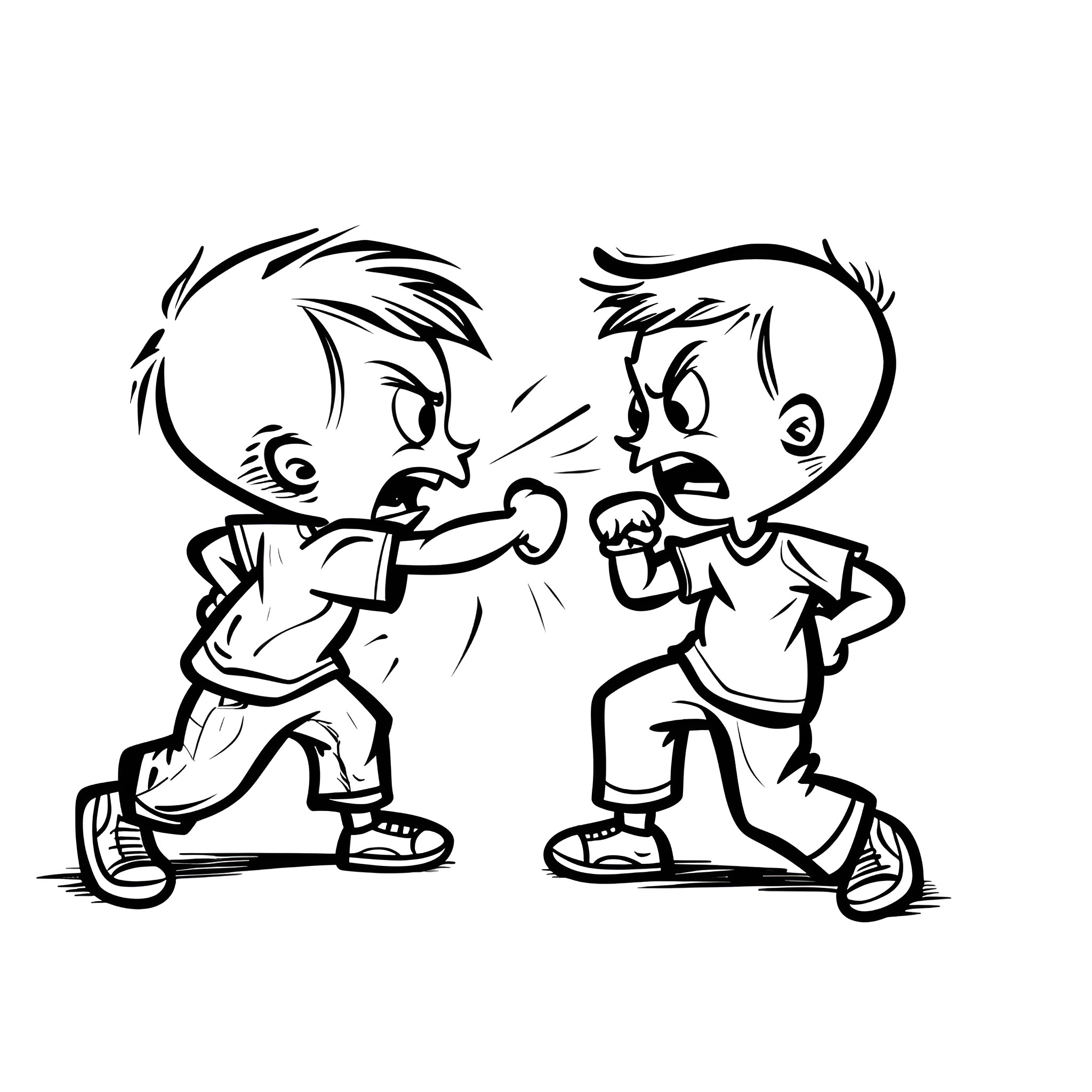 Cartoon characters arguing animatedly Drawing Idea (free black-and-white line drawing printable PDF for all, from beginners to advanced learners, including children, teens, adults, and seniors)