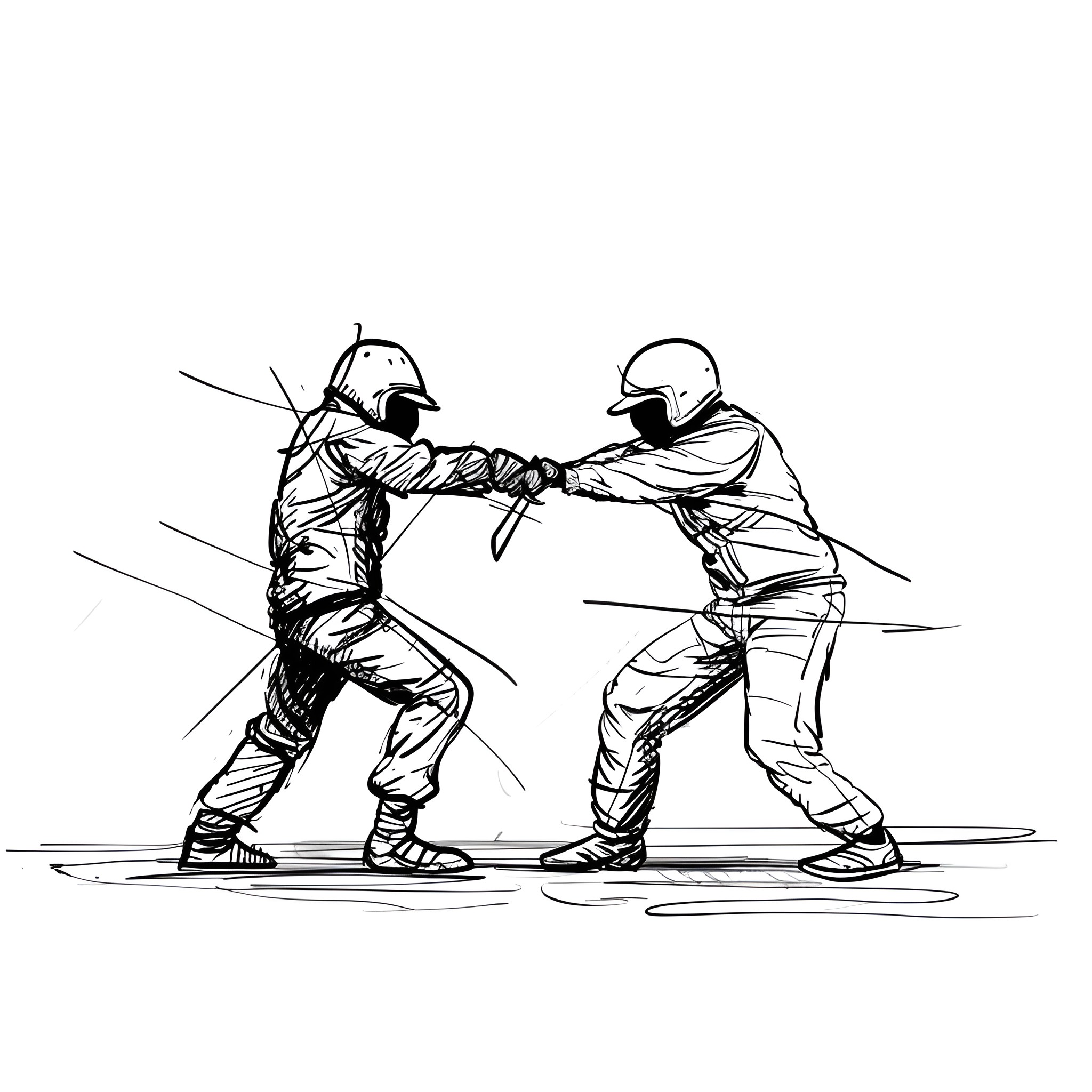 Cartoon Firefighters in Protective Gear Fighting Drawing Idea (free black-and-white line drawing printable PDF for all, from beginners to advanced learners, including children, teens, adults, and seniors)