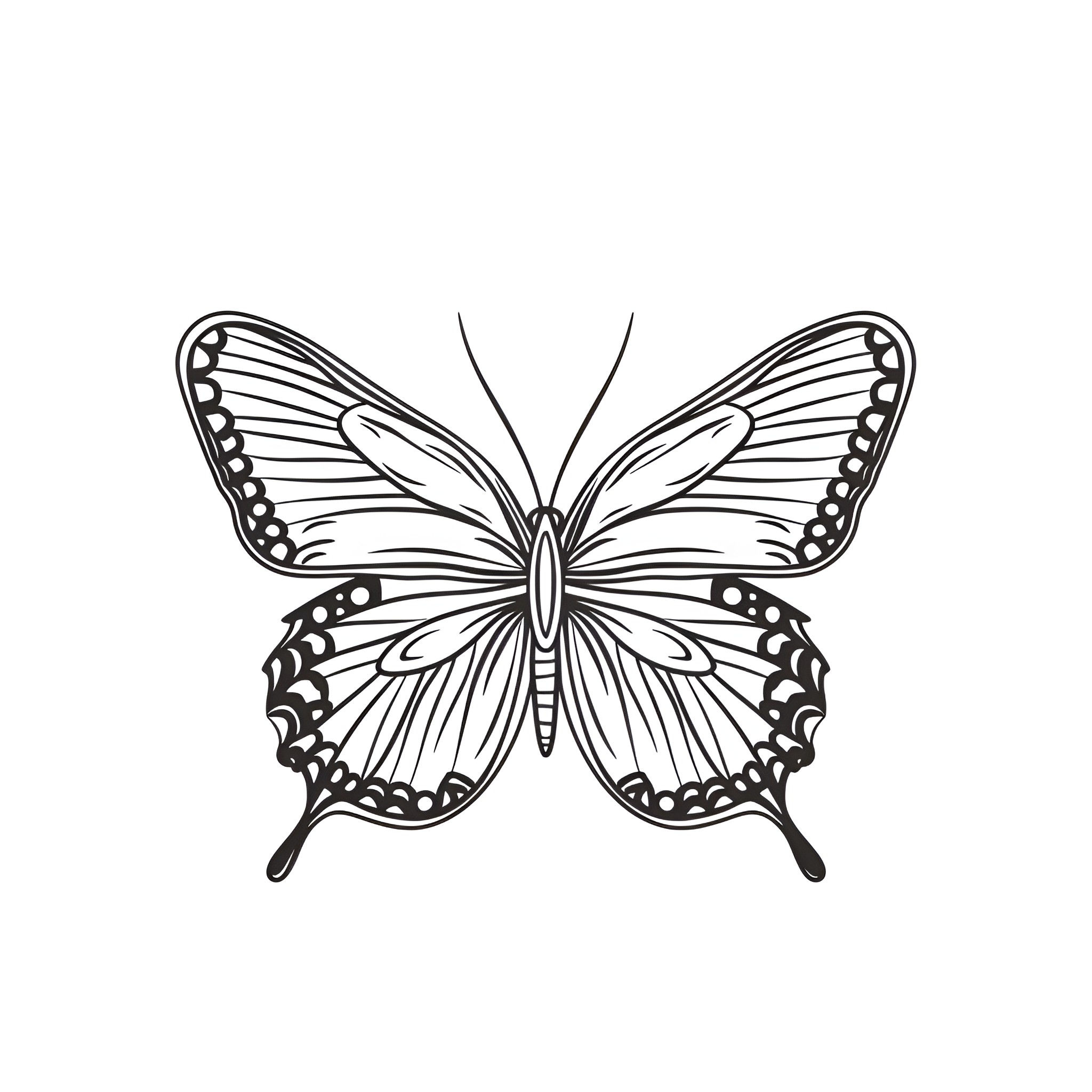 Butterfly with intricate wings Drawing Idea (free black-and-white line drawing printable PDF for all, from beginners to advanced learners, including children, teens, adults, and seniors)