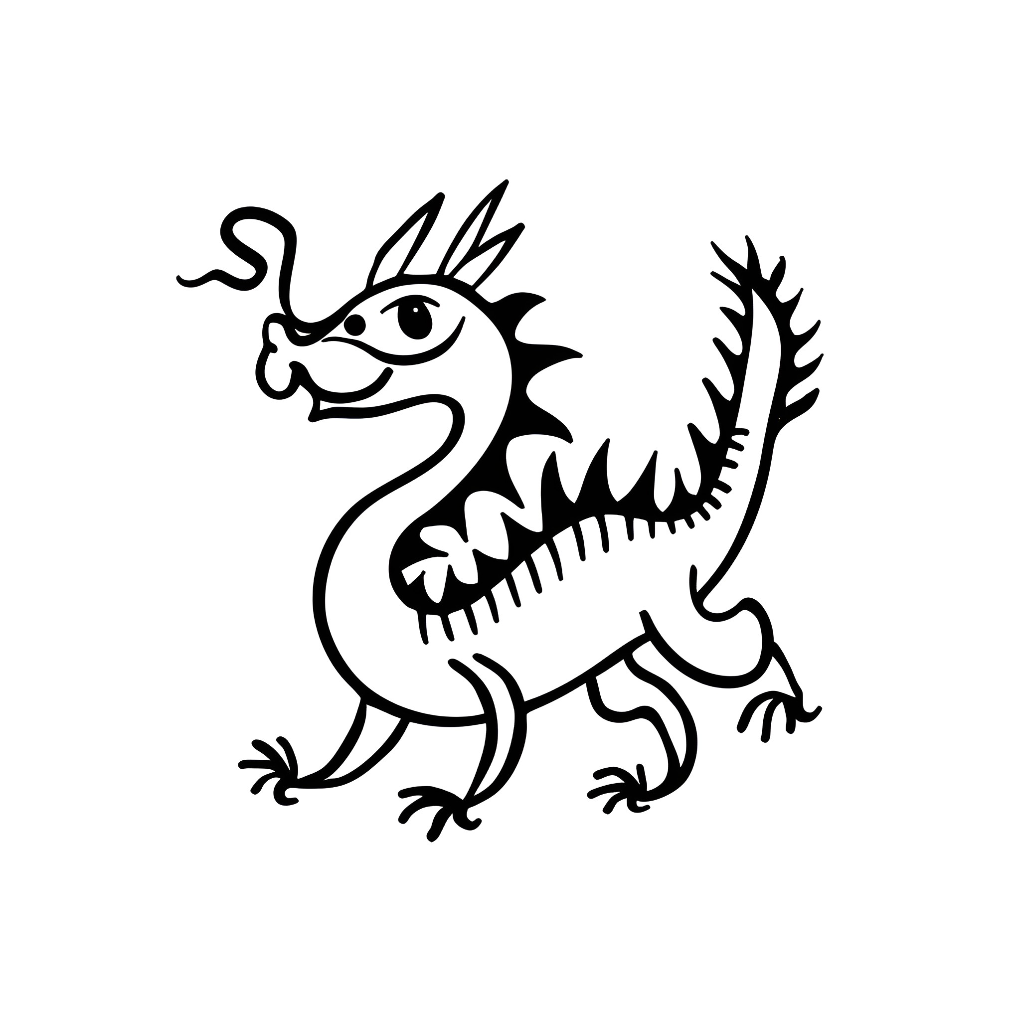 Dragon with joyful expression Drawing Idea (free black-and-white line drawing printable PDF for all, from beginners to advanced learners, including children, teens, adults, and seniors)