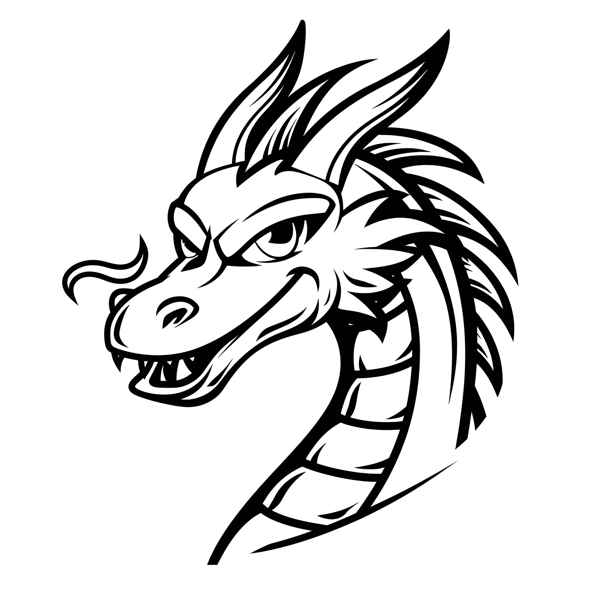 Dragon with Fierce Expression Drawing Idea (free black-and-white line drawing printable PDF for all, from beginners to advanced learners, including children, teens, adults, and seniors)