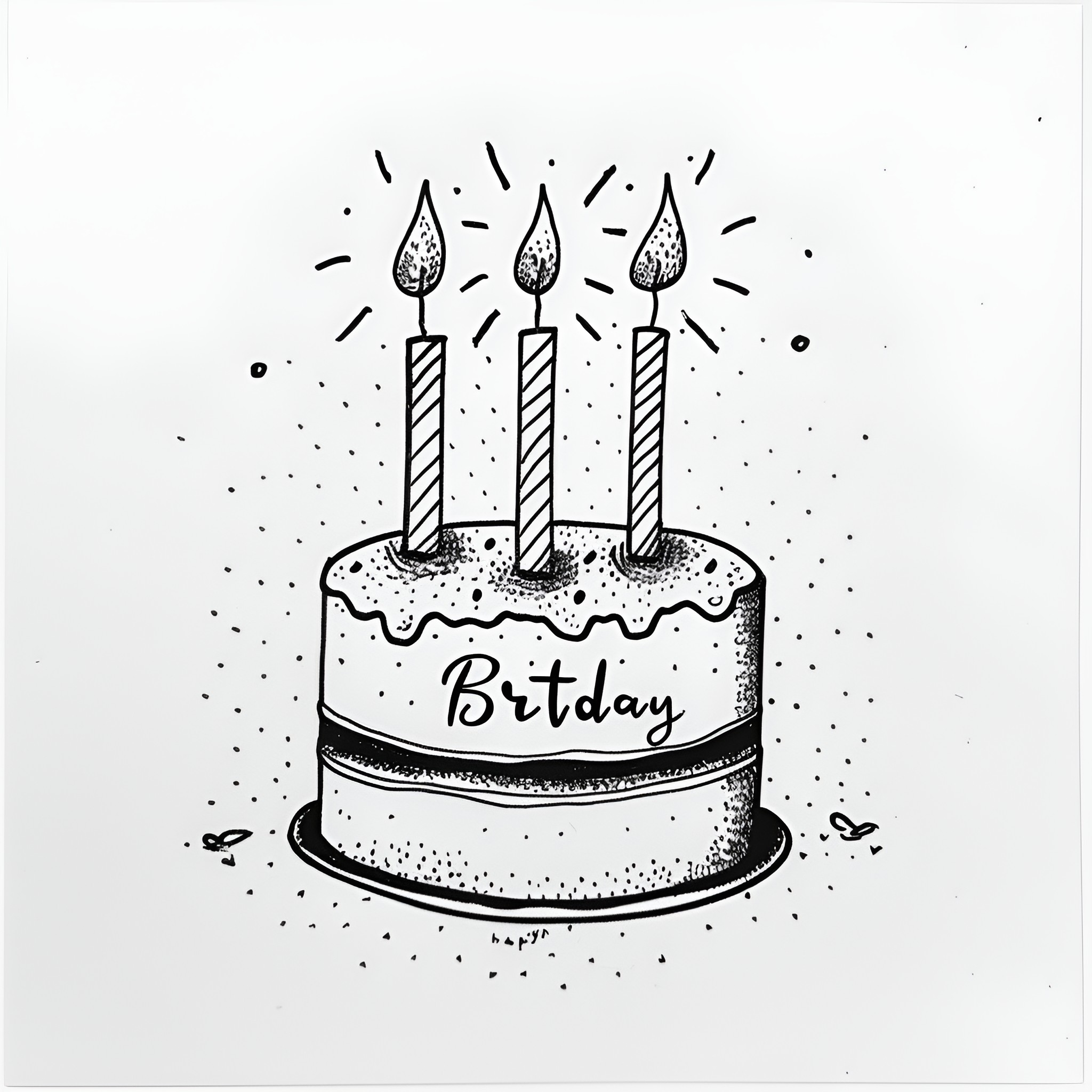 Happy Birthday cake with candles Drawing Idea (free black-and-white line drawing printable PDF for all, from beginners to advanced learners, including children, teens, adults, and seniors)